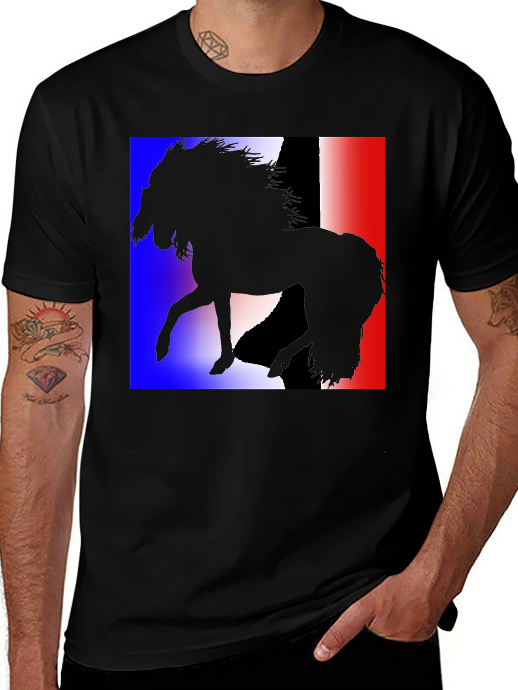 French Flag Horse Silhouette Graphic T-Shirt