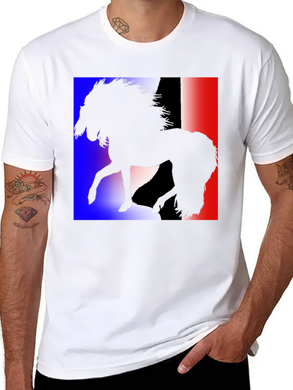 French Flag Horse Silhouette Graphic T-Shirt
