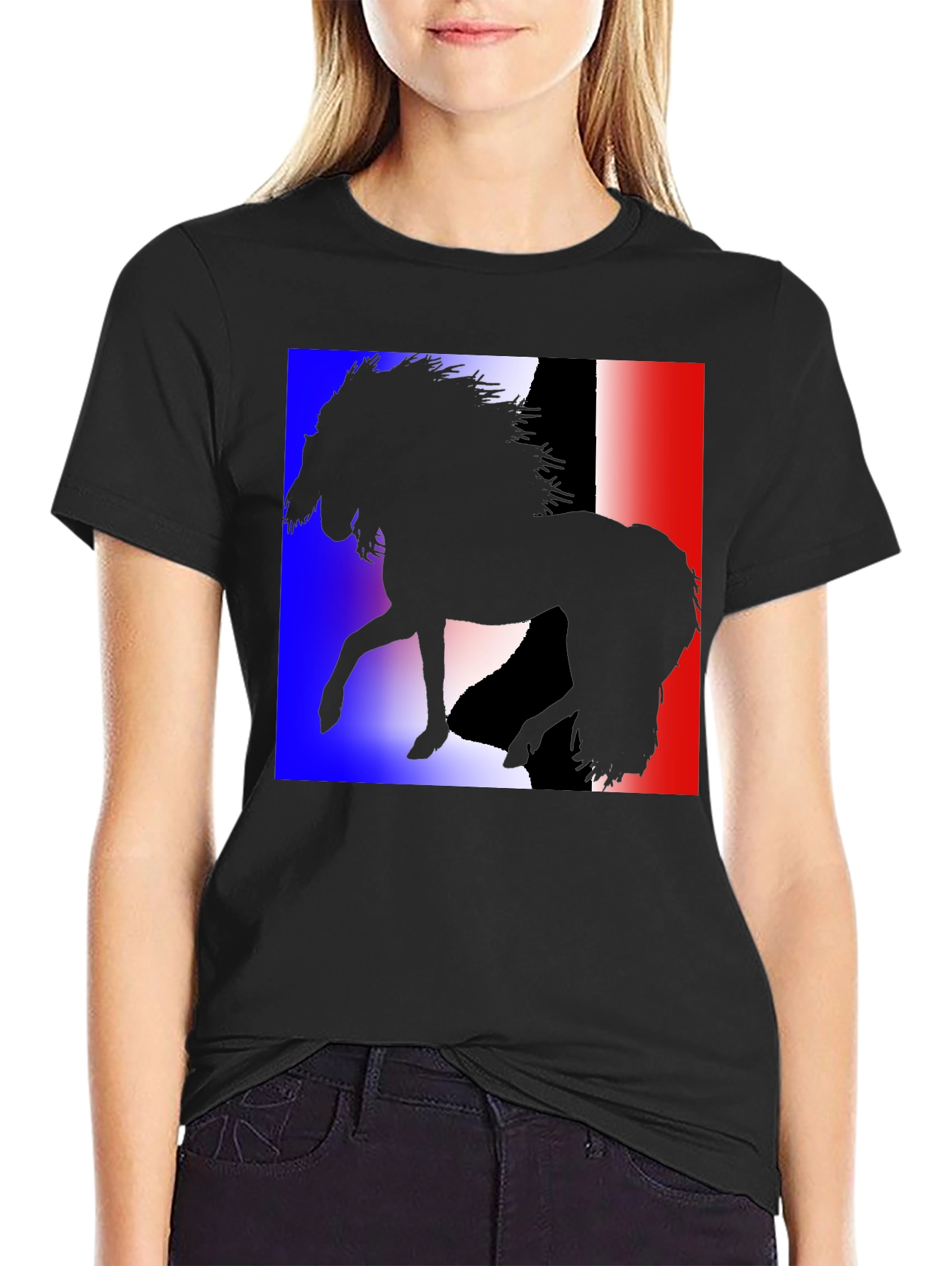 French Flag Horse Silhouette Graphic T-Shirt