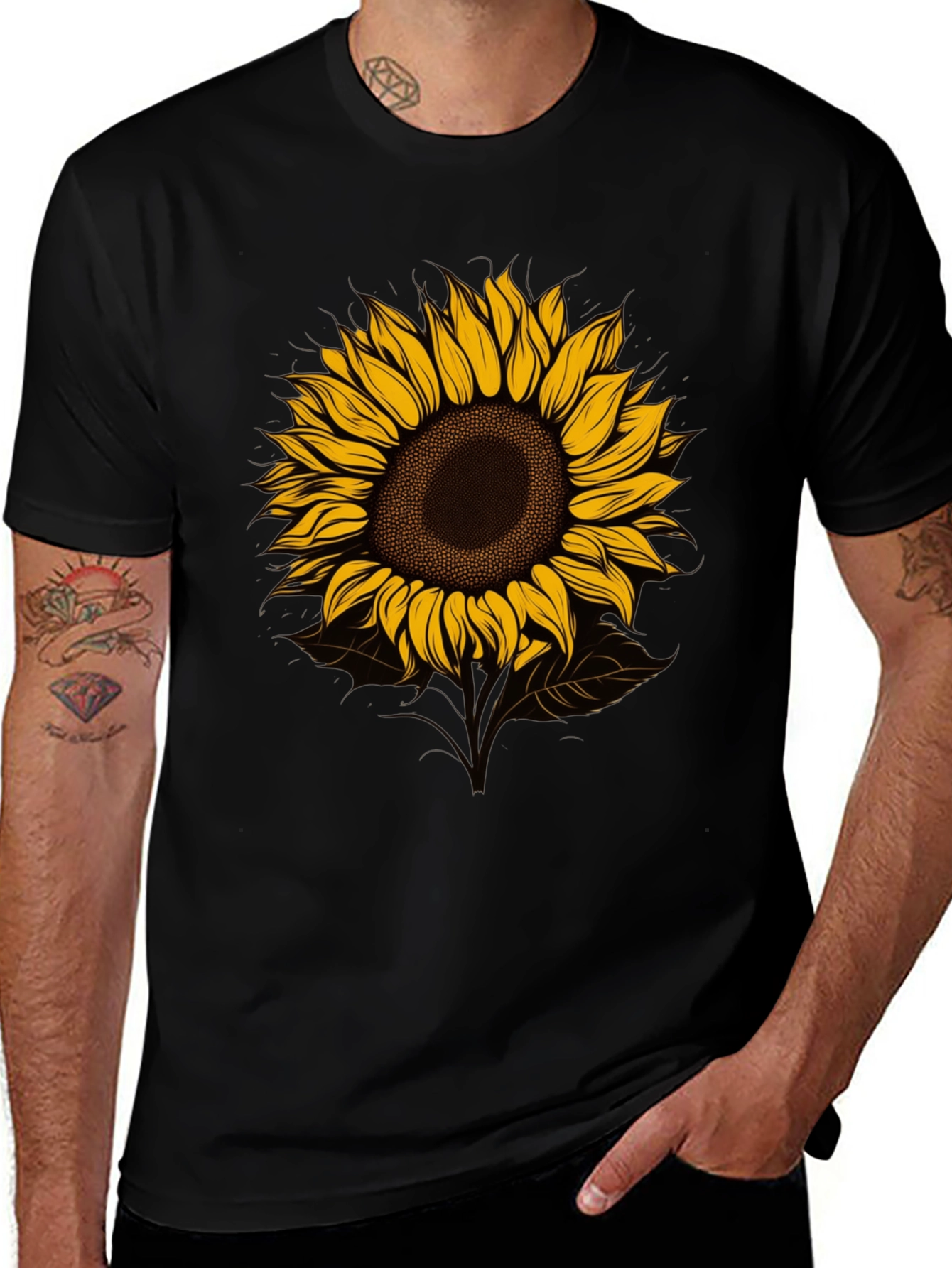 Sunflower Graphic Tee - Stylish Mens Black T-Shirt