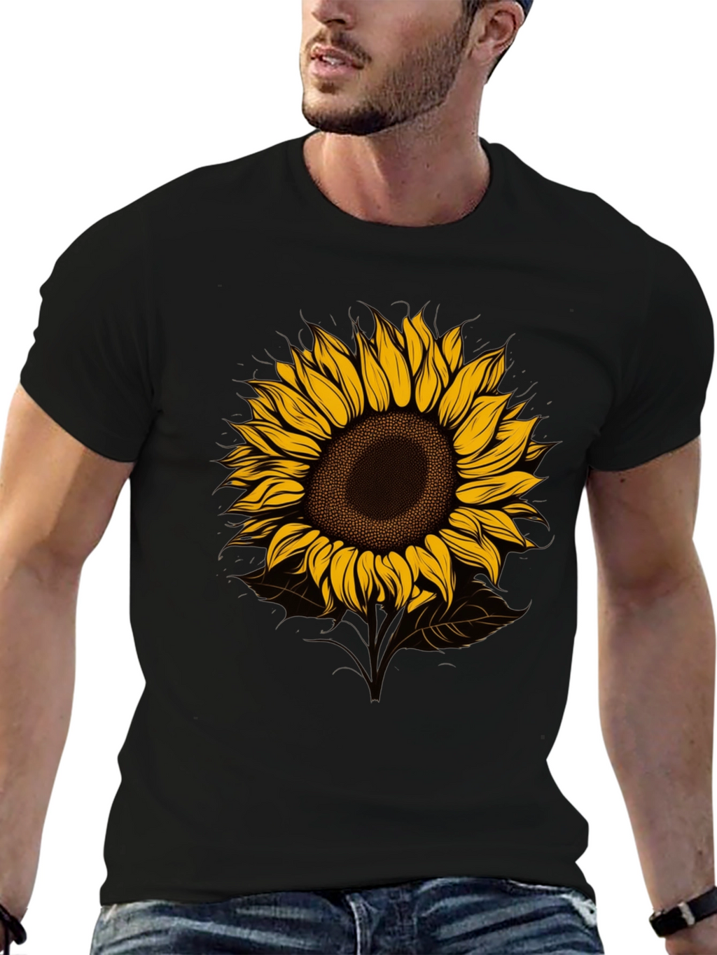 Sunflower Graphic Tee - Stylish Mens Black T-Shirt