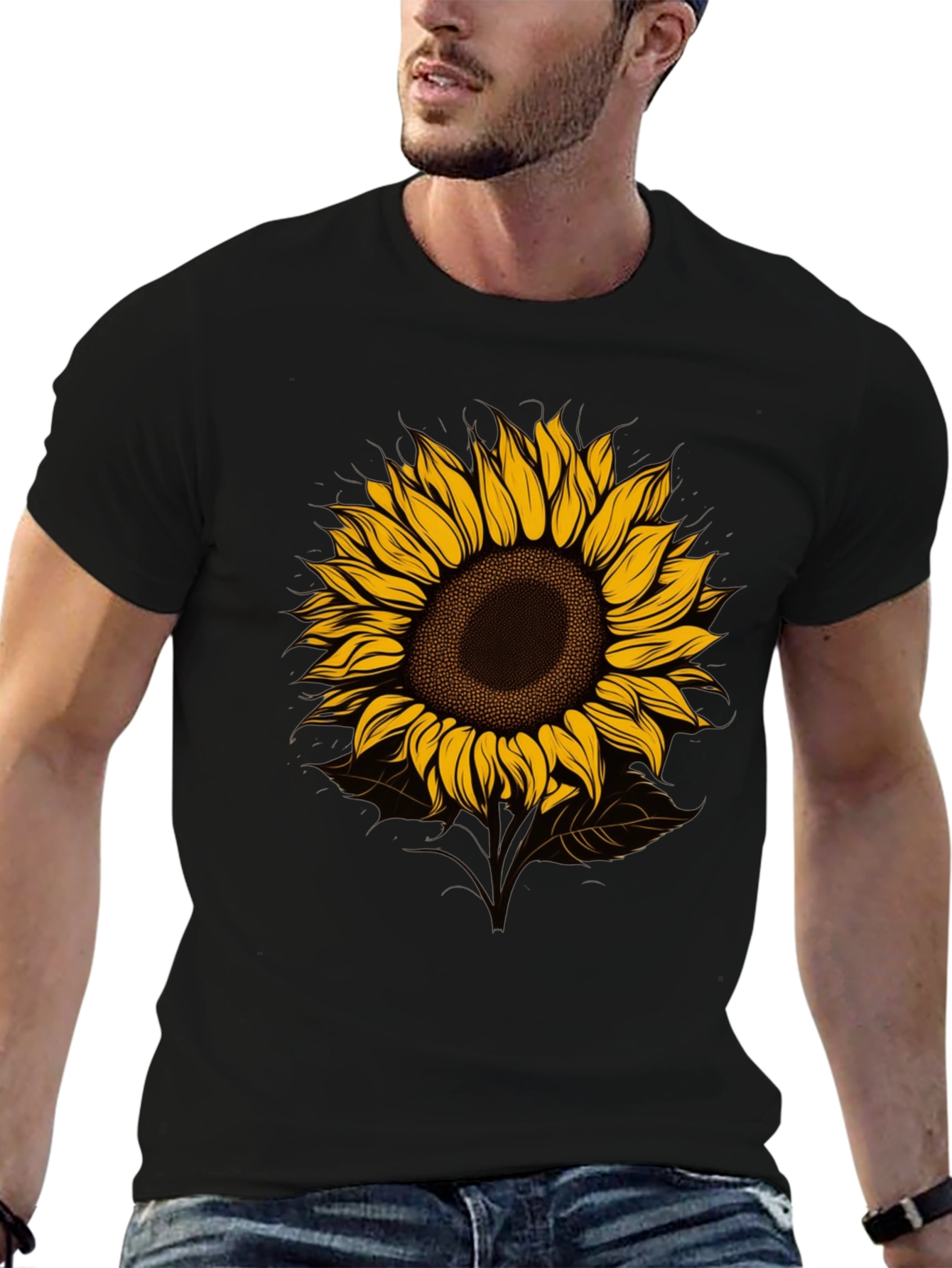 Sunflower Graphic Tee - Stylish Mens Black T-Shirt