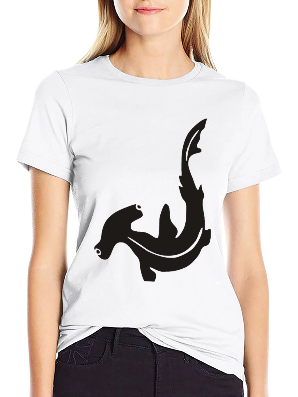 Hammerhead Shark Graphic Tee - Black Cotton Casual Shirt