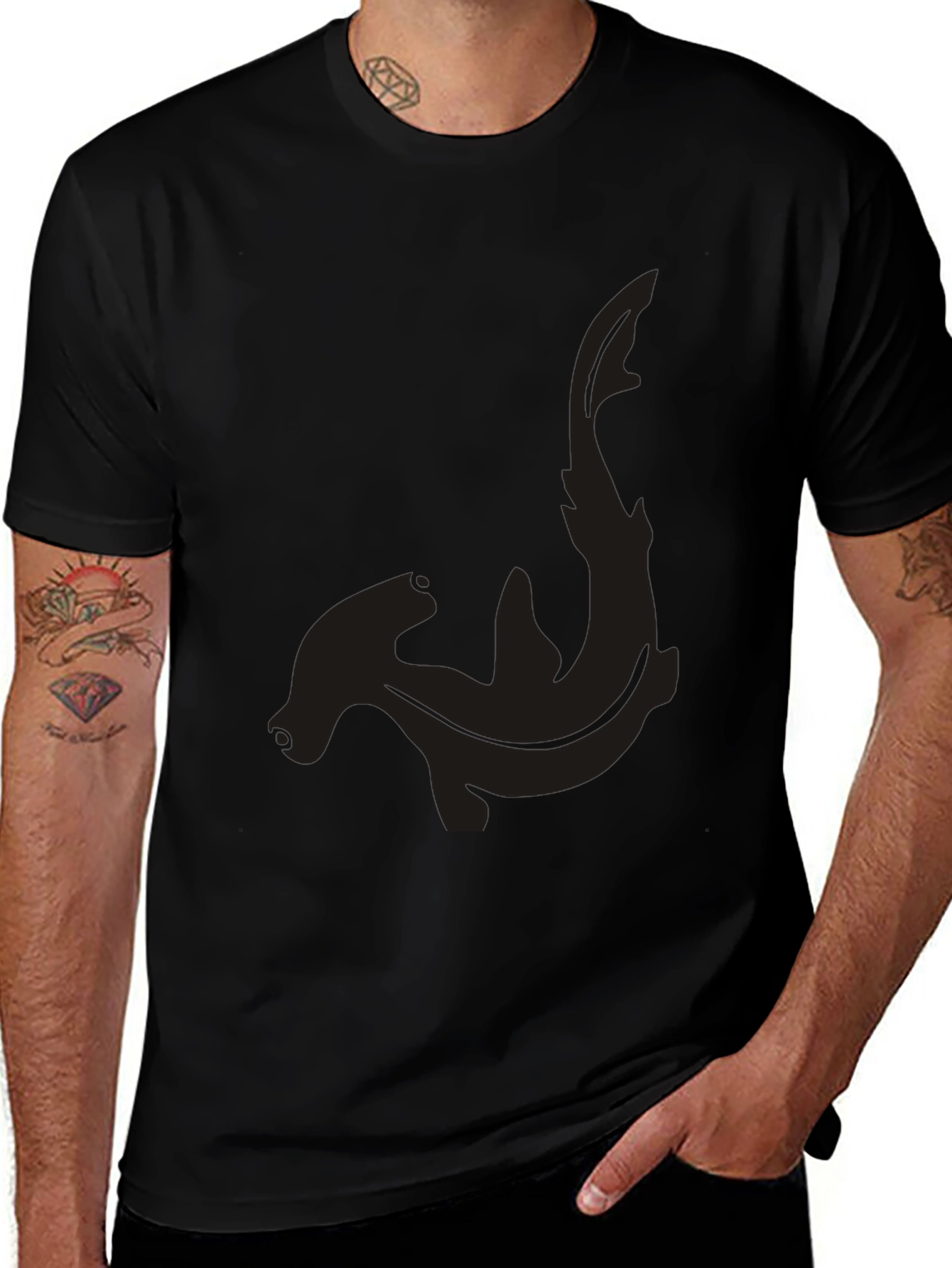 Hammerhead Shark Graphic Tee - Black Cotton Casual Shirt