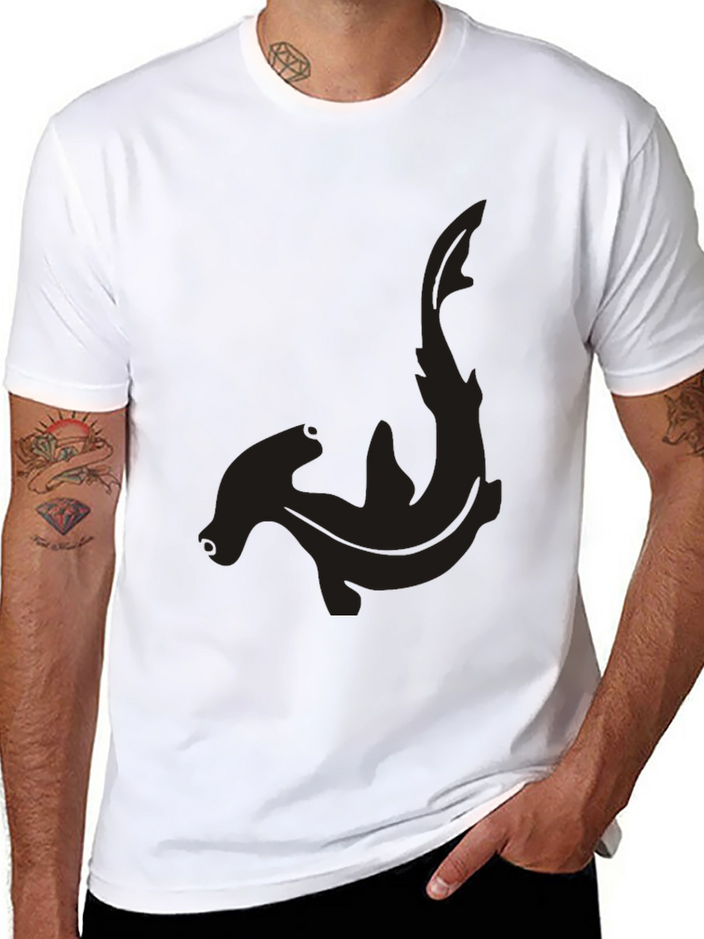 Hammerhead Shark Graphic Tee - Black Cotton Casual Shirt