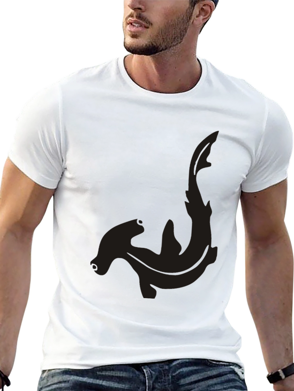 Hammerhead Shark Graphic Tee - Black Cotton Casual Shirt