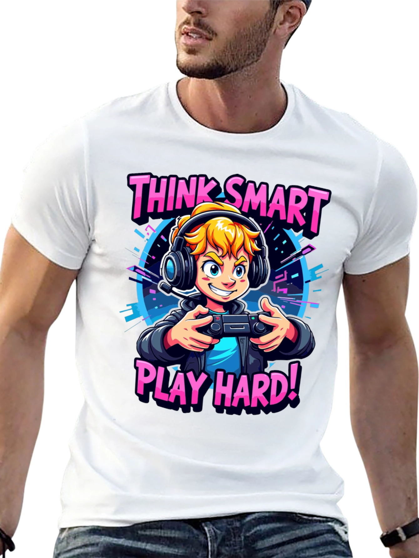 Think Smart Play Hard Gamer T-Shirt