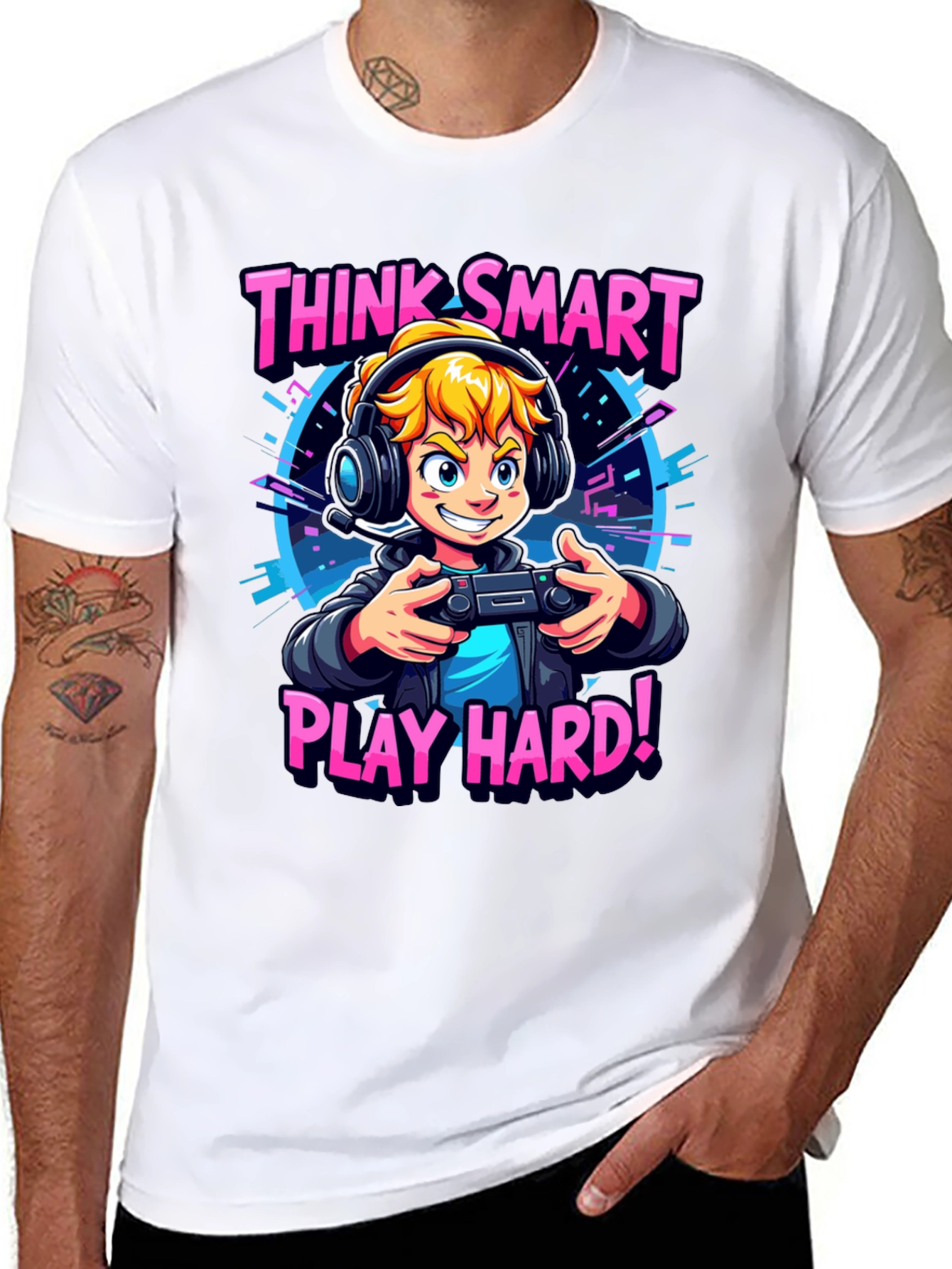 Think Smart Play Hard Gamer T-Shirt