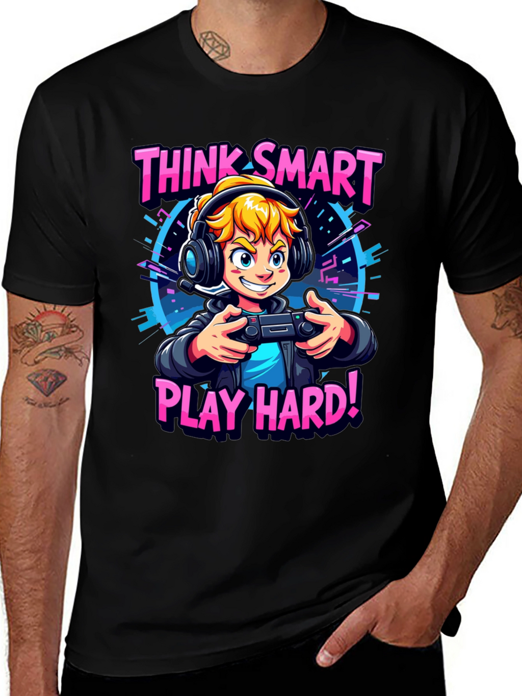 Think Smart Play Hard Gamer T-Shirt