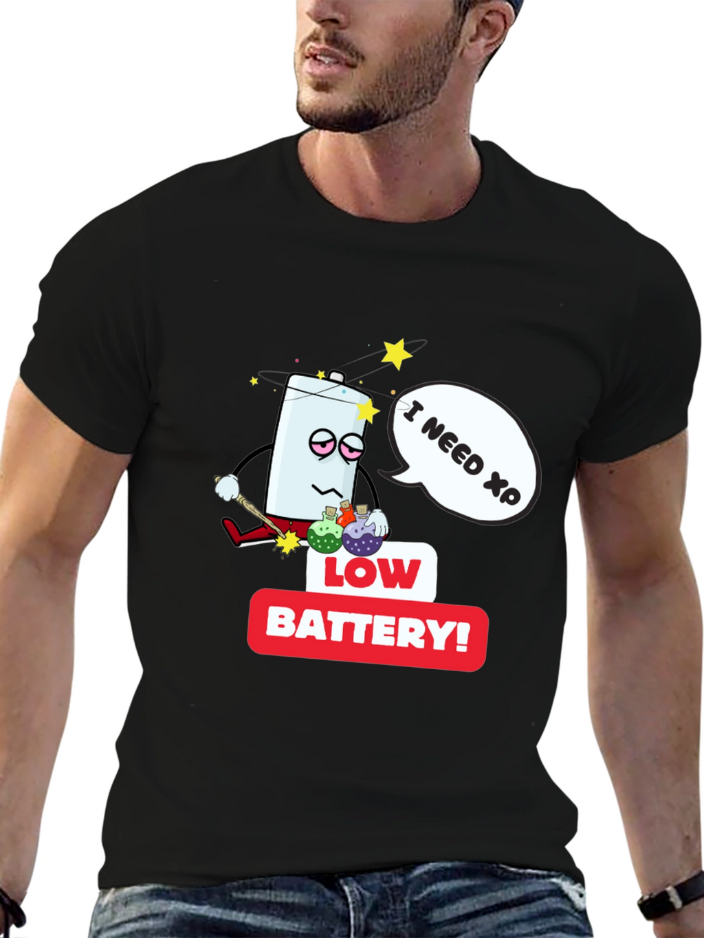 Low Battery XP Mens Black T-Shirt