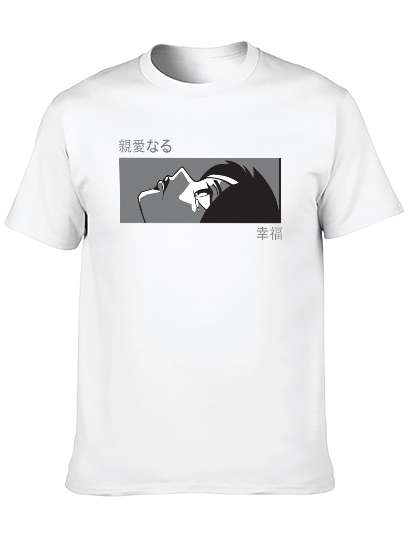 Anime Crying Face Graphic Black T-Shirt