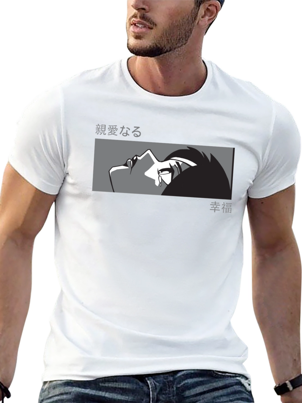 Anime Crying Face Graphic Black T-Shirt