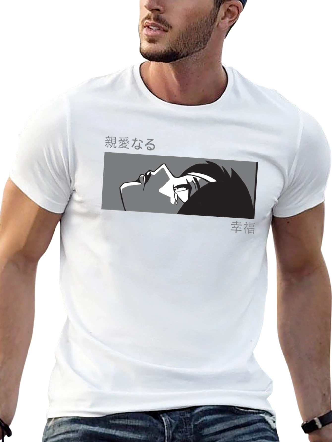 Anime Crying Face Graphic Black T-Shirt