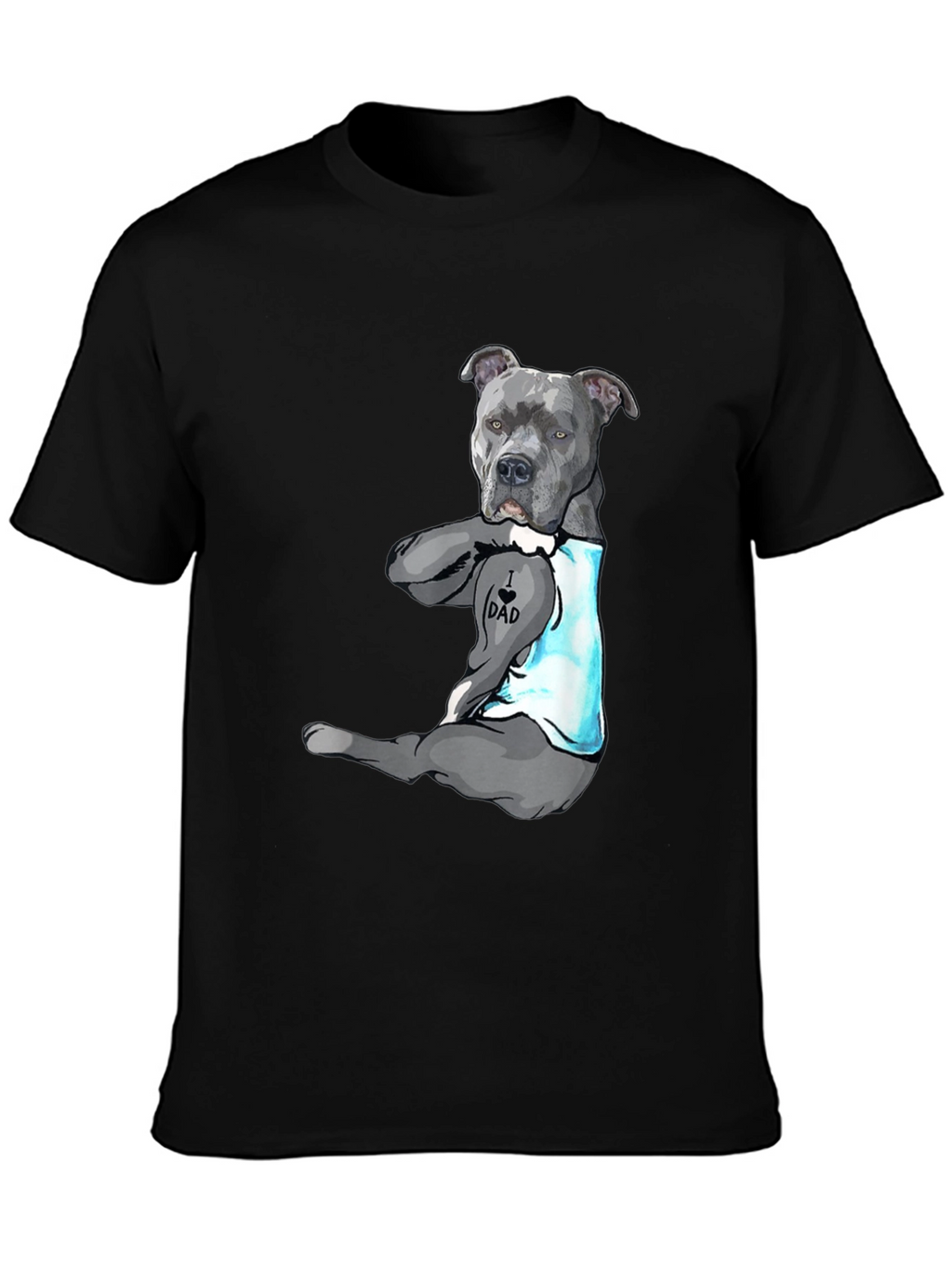 I Love Dad Tattoo Pitbull T-Shirt - Black