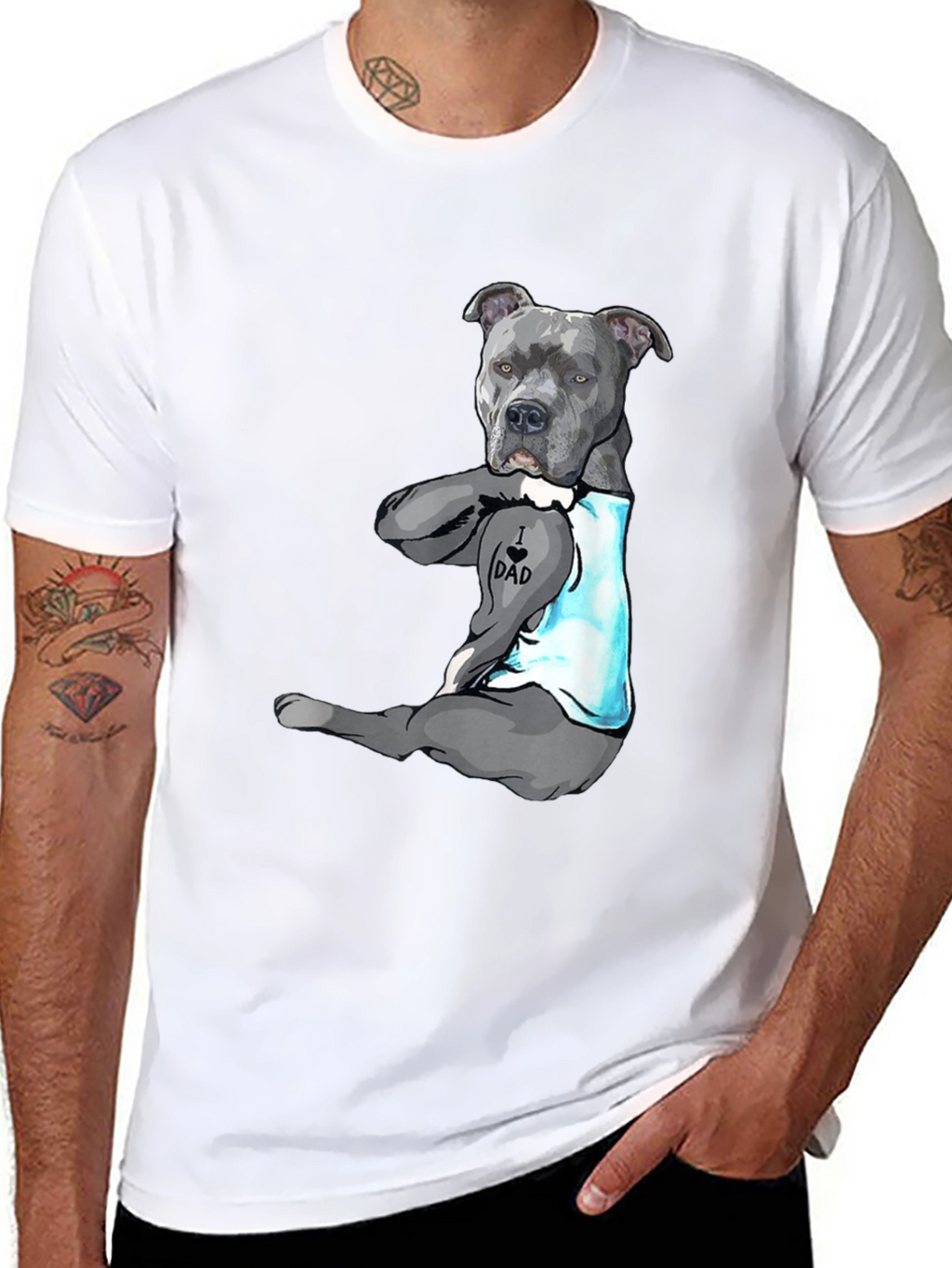 I Love Dad Tattoo Pitbull T-Shirt - Black