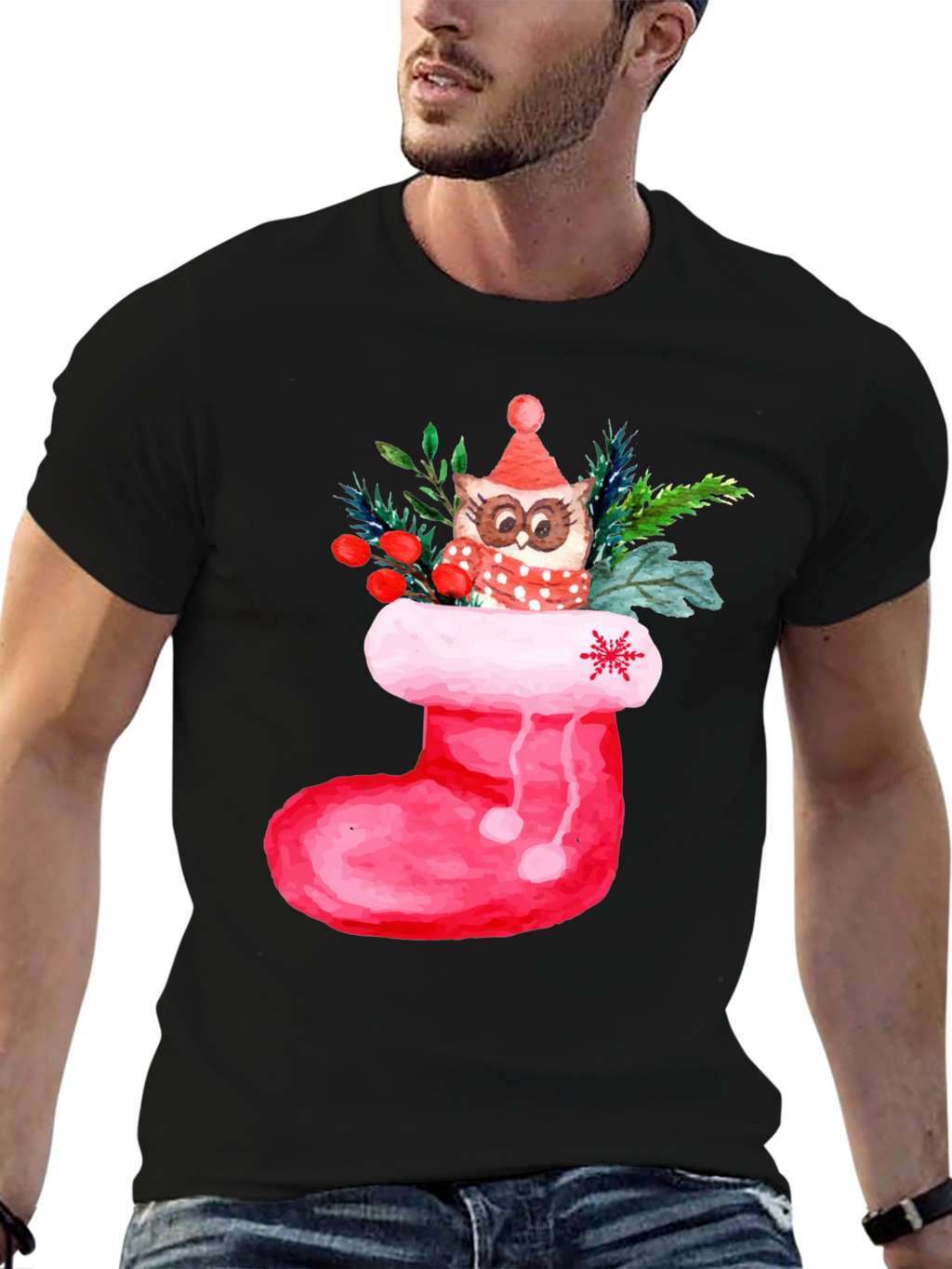 Festive Owl in Stocking T-Shirt