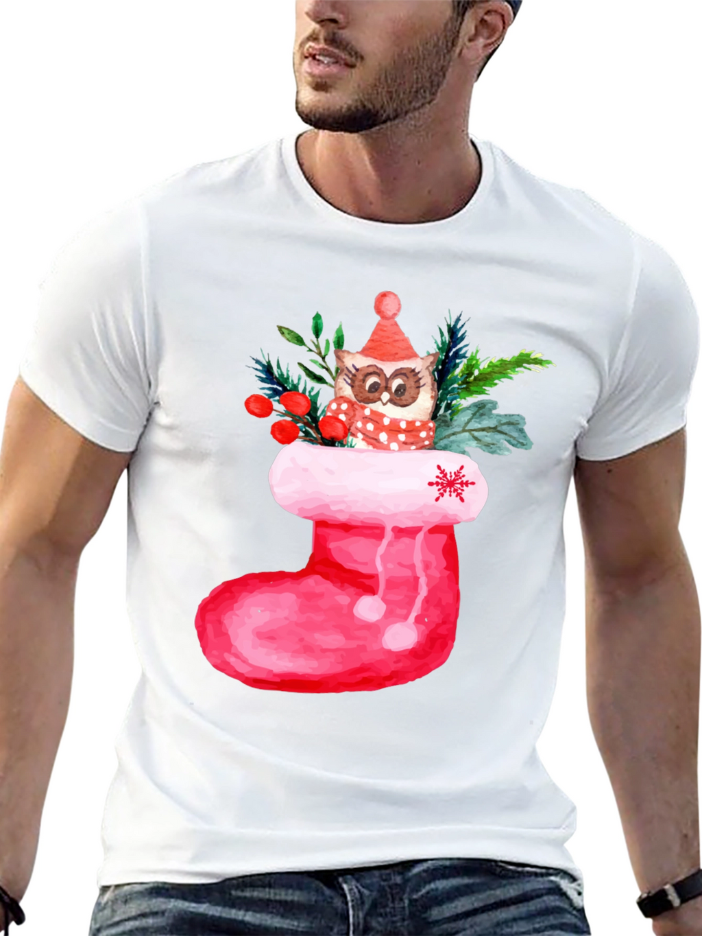 Festive Owl in Stocking T-Shirt