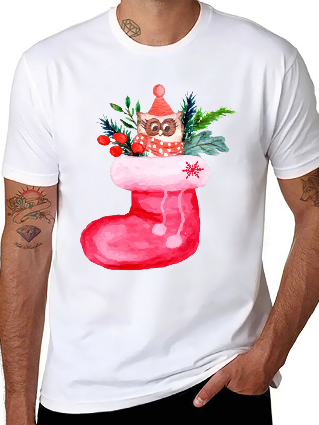 Festive Owl in Stocking T-Shirt