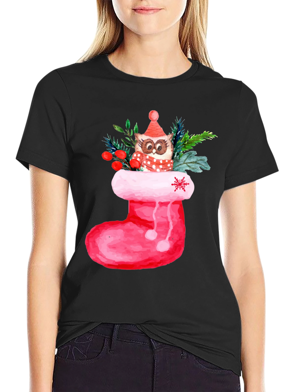 Festive Owl in Stocking T-Shirt
