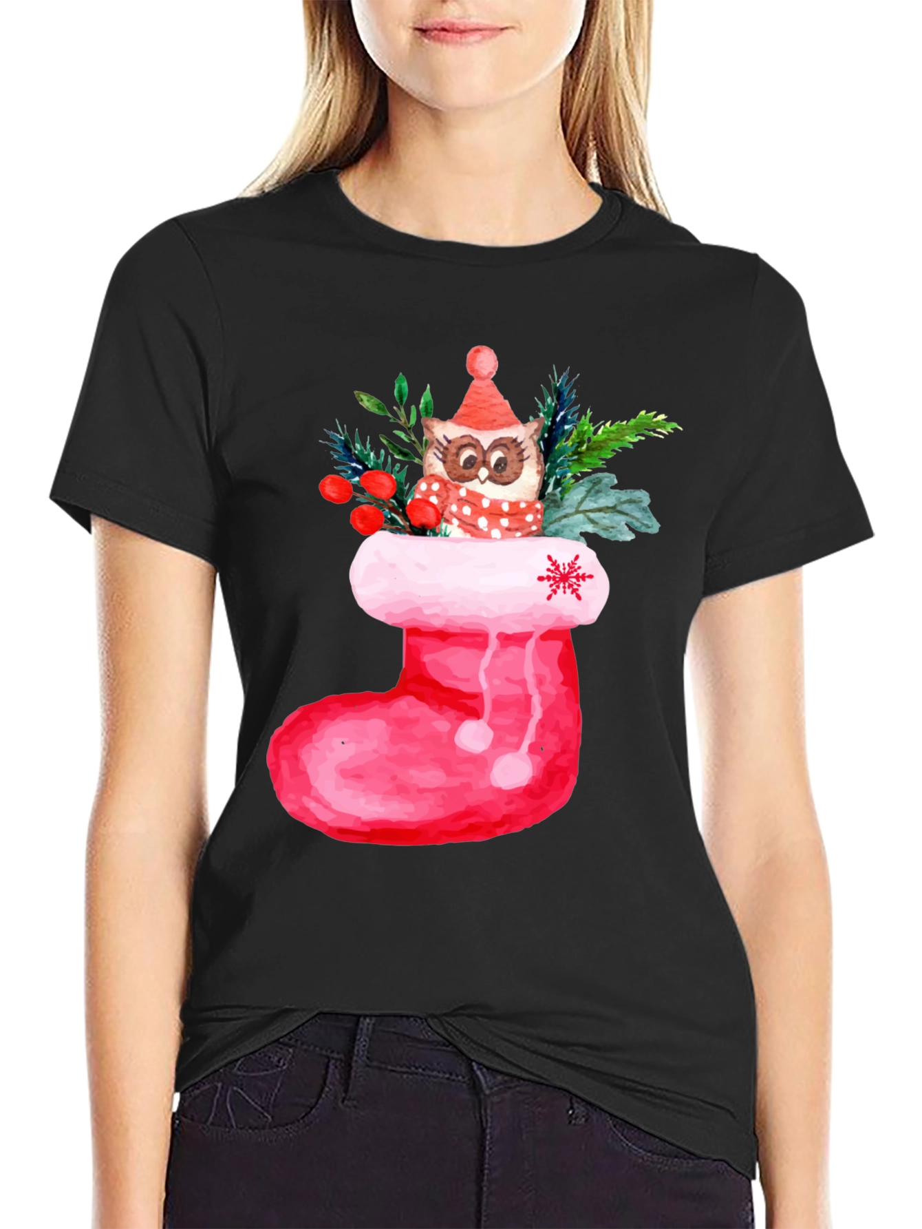 Festive Owl in Stocking T-Shirt