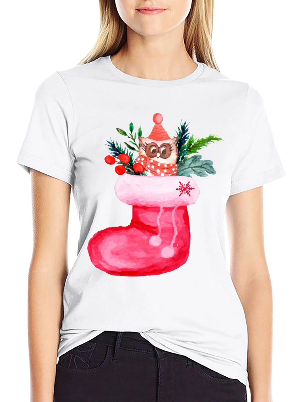 Festive Owl in Stocking T-Shirt