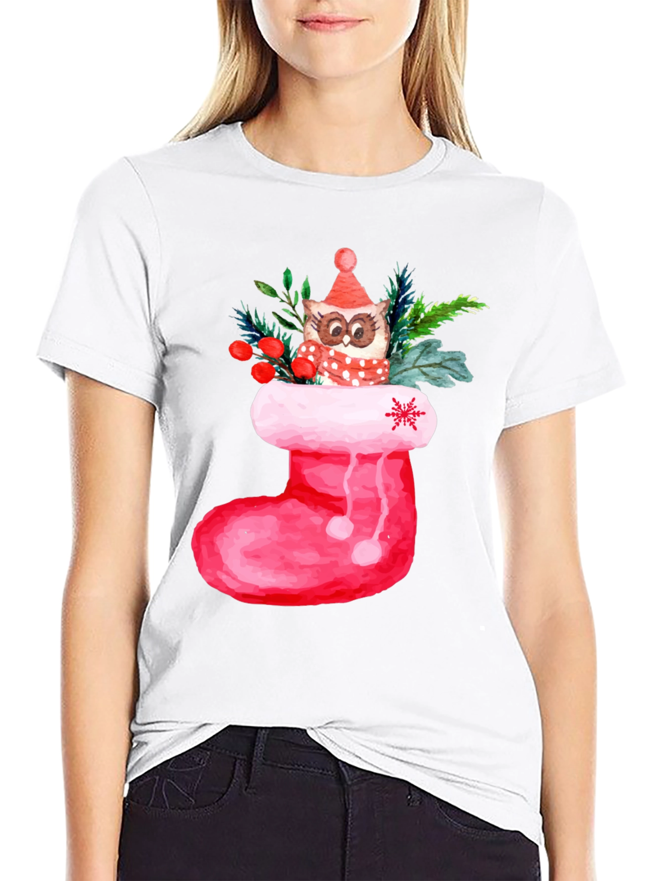 Festive Owl in Stocking T-Shirt