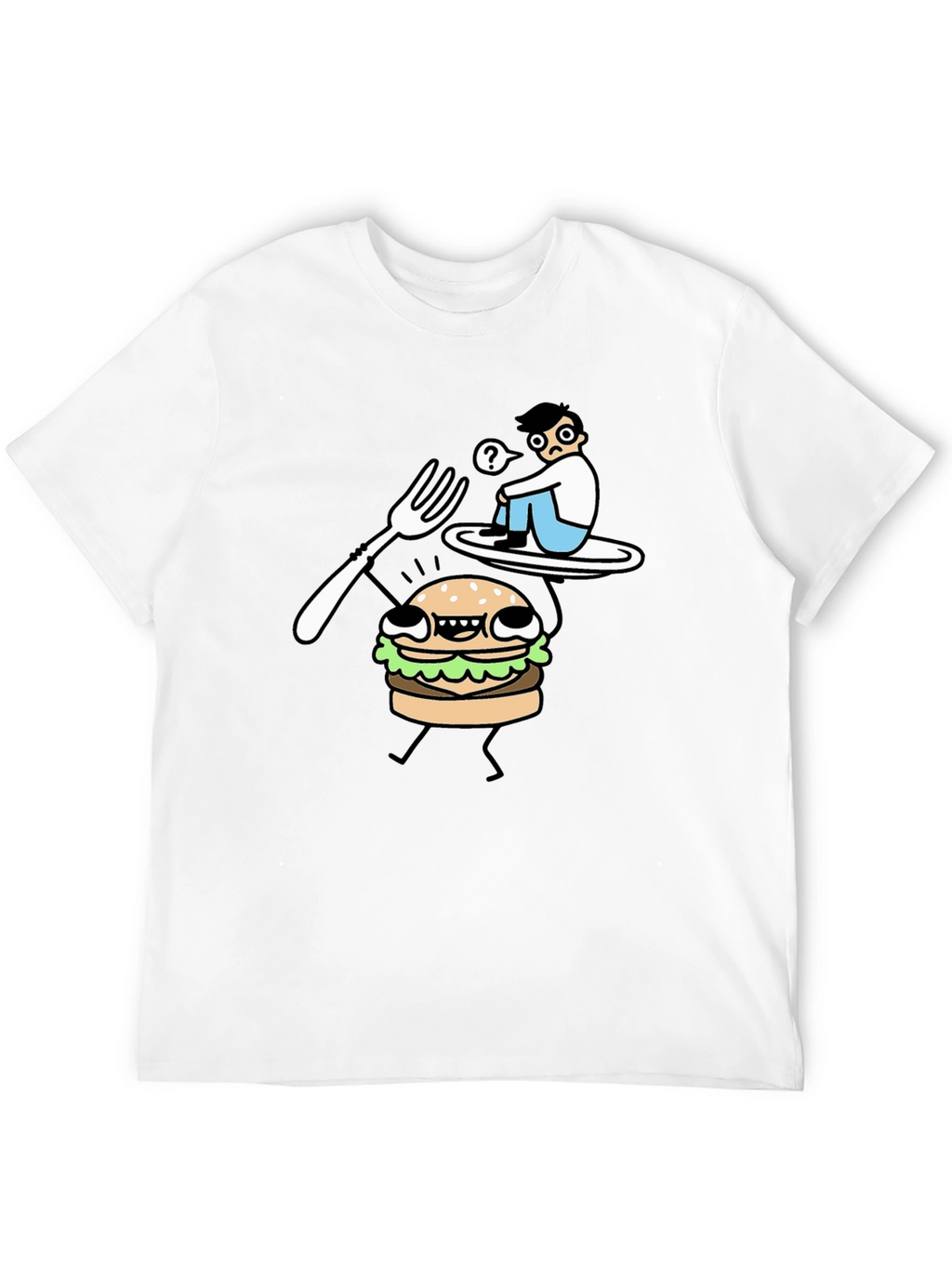 Funny Cartoon Burger T-Shirt - Black Cotton Tee