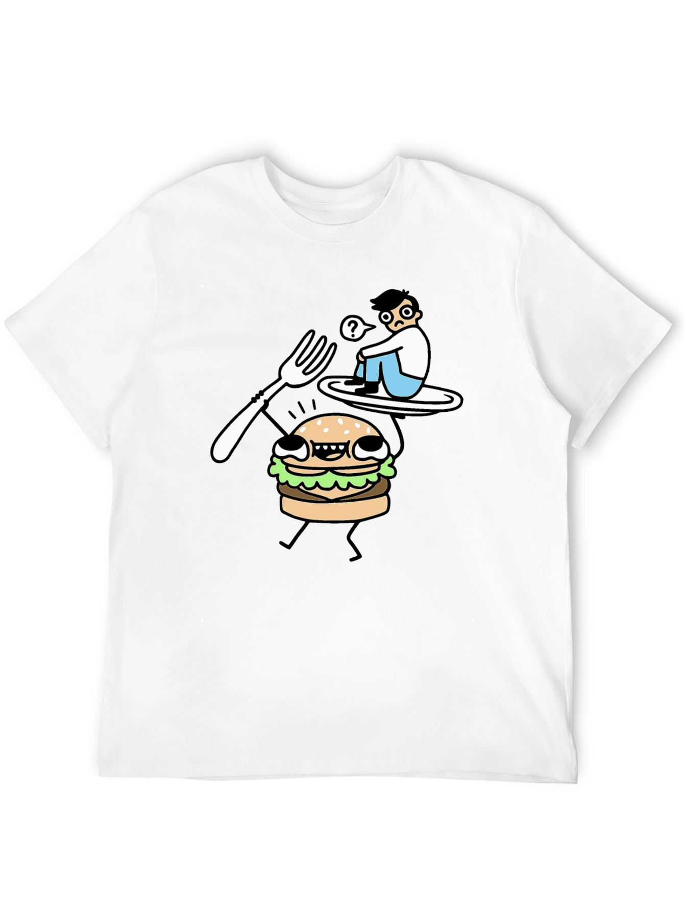Funny Cartoon Burger T-Shirt - Black Cotton Tee