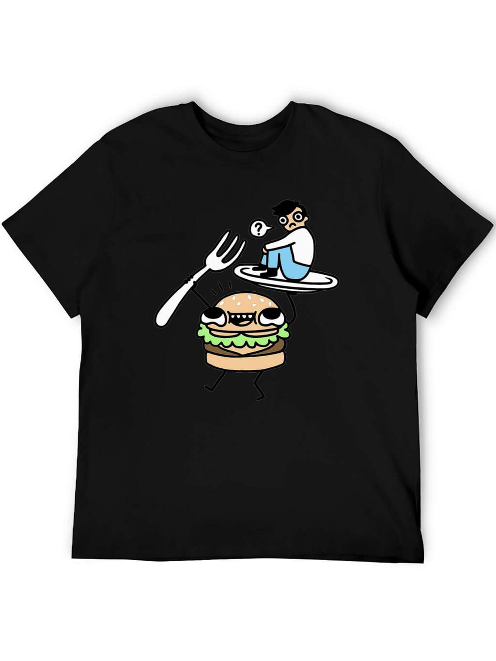 Funny Cartoon Burger T-Shirt - Black Cotton Tee