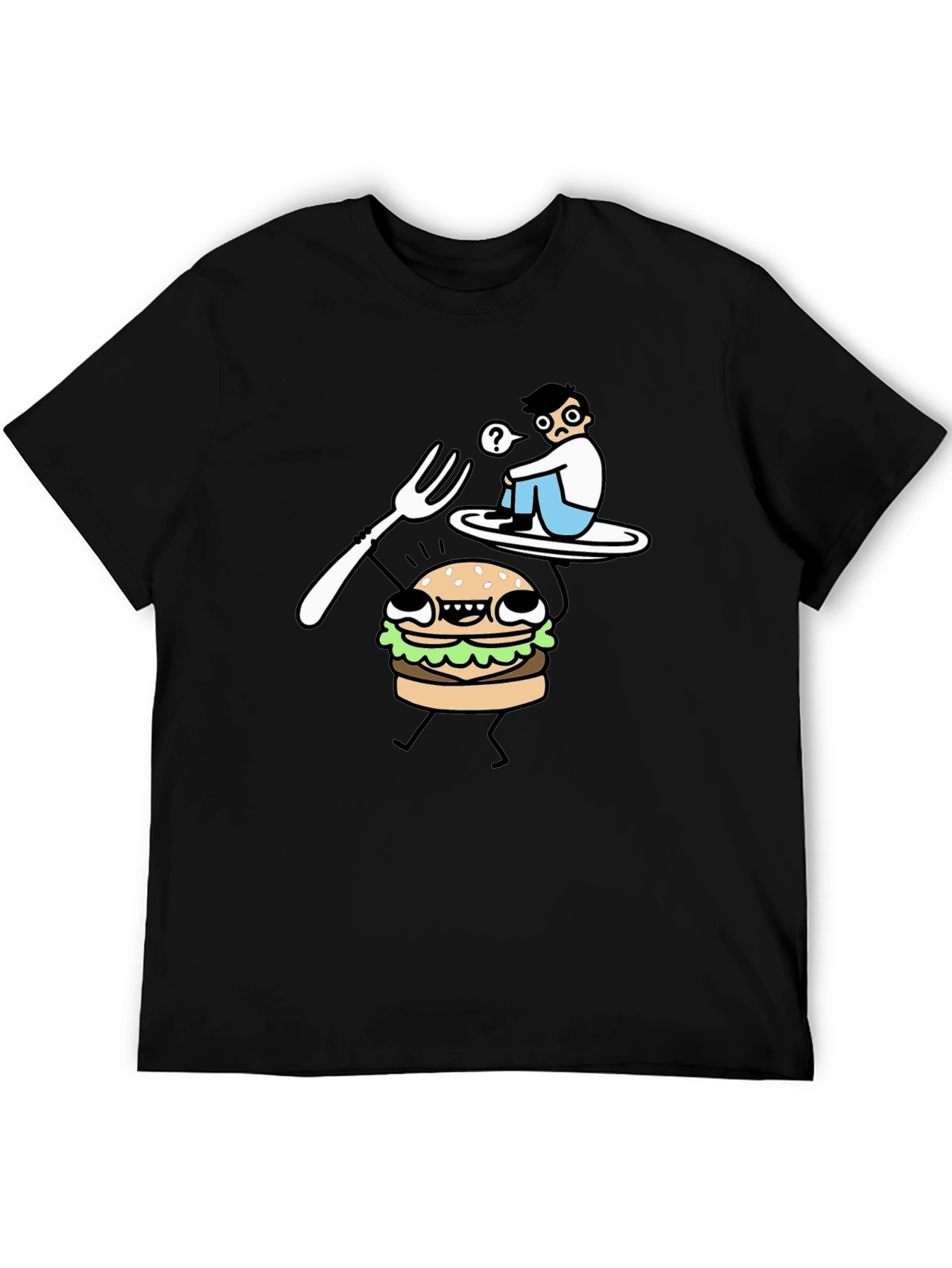 Funny Cartoon Burger T-Shirt - Black Cotton Tee
