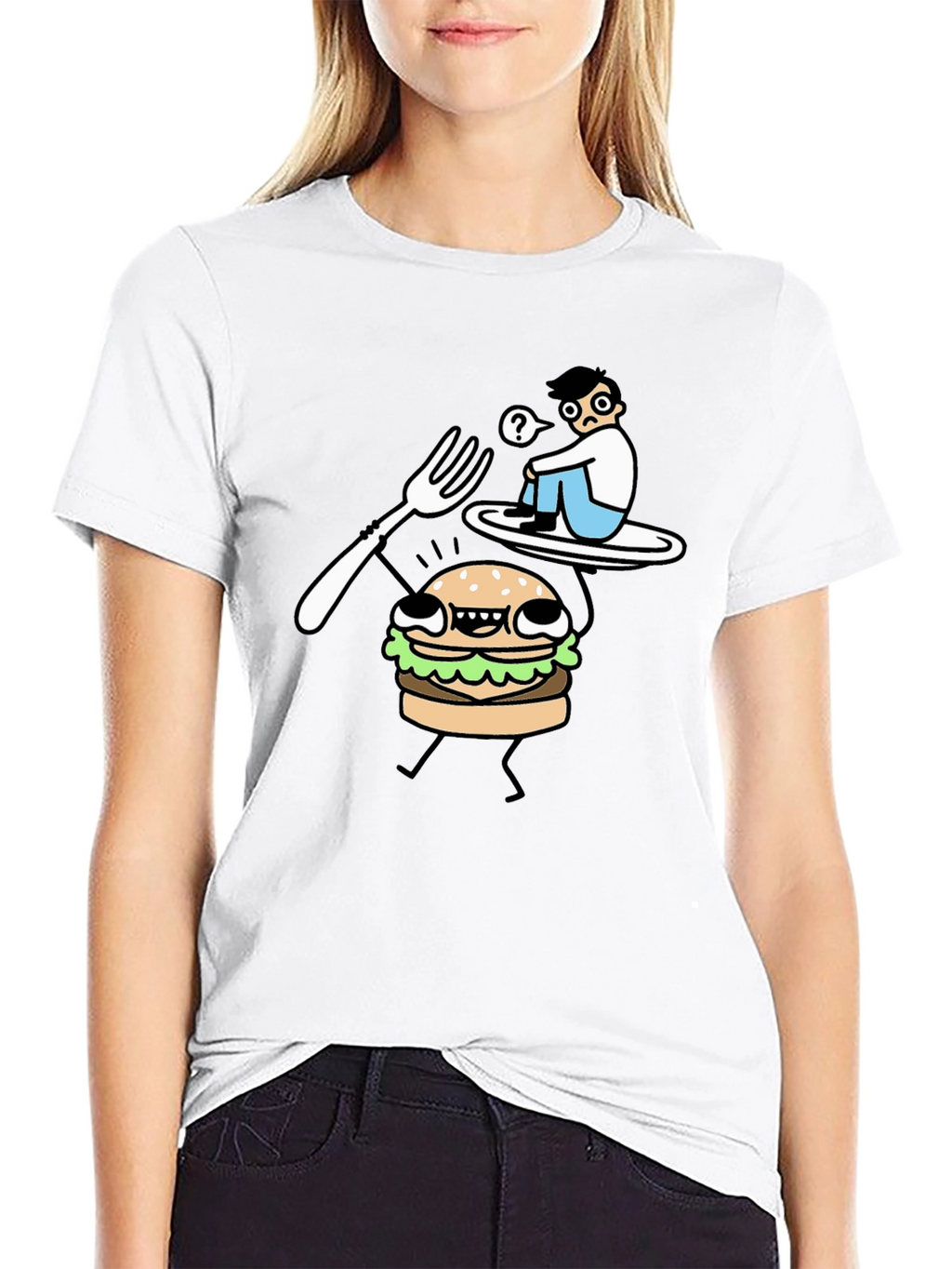 Funny Cartoon Burger T-Shirt - Black Cotton Tee