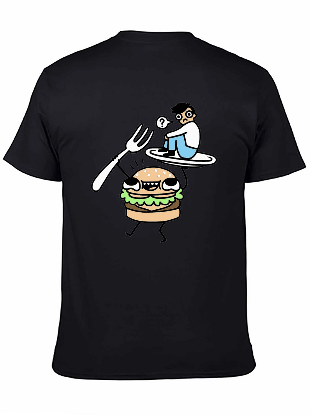 Funny Cartoon Burger T-Shirt - Black Cotton Tee