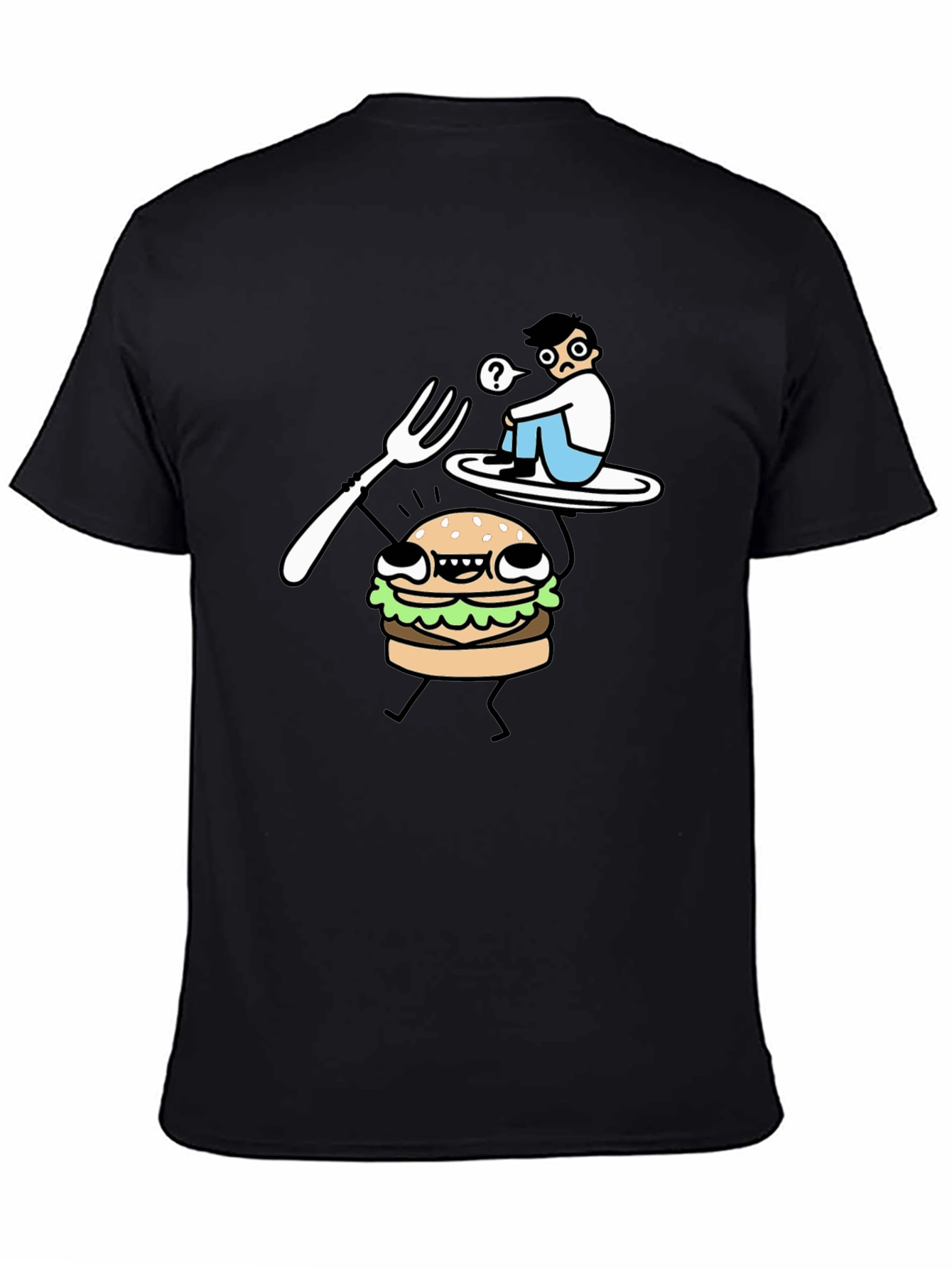 Funny Cartoon Burger T-Shirt - Black Cotton Tee