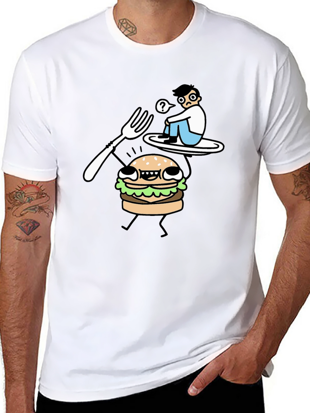 Funny Cartoon Burger T-Shirt - Black Cotton Tee