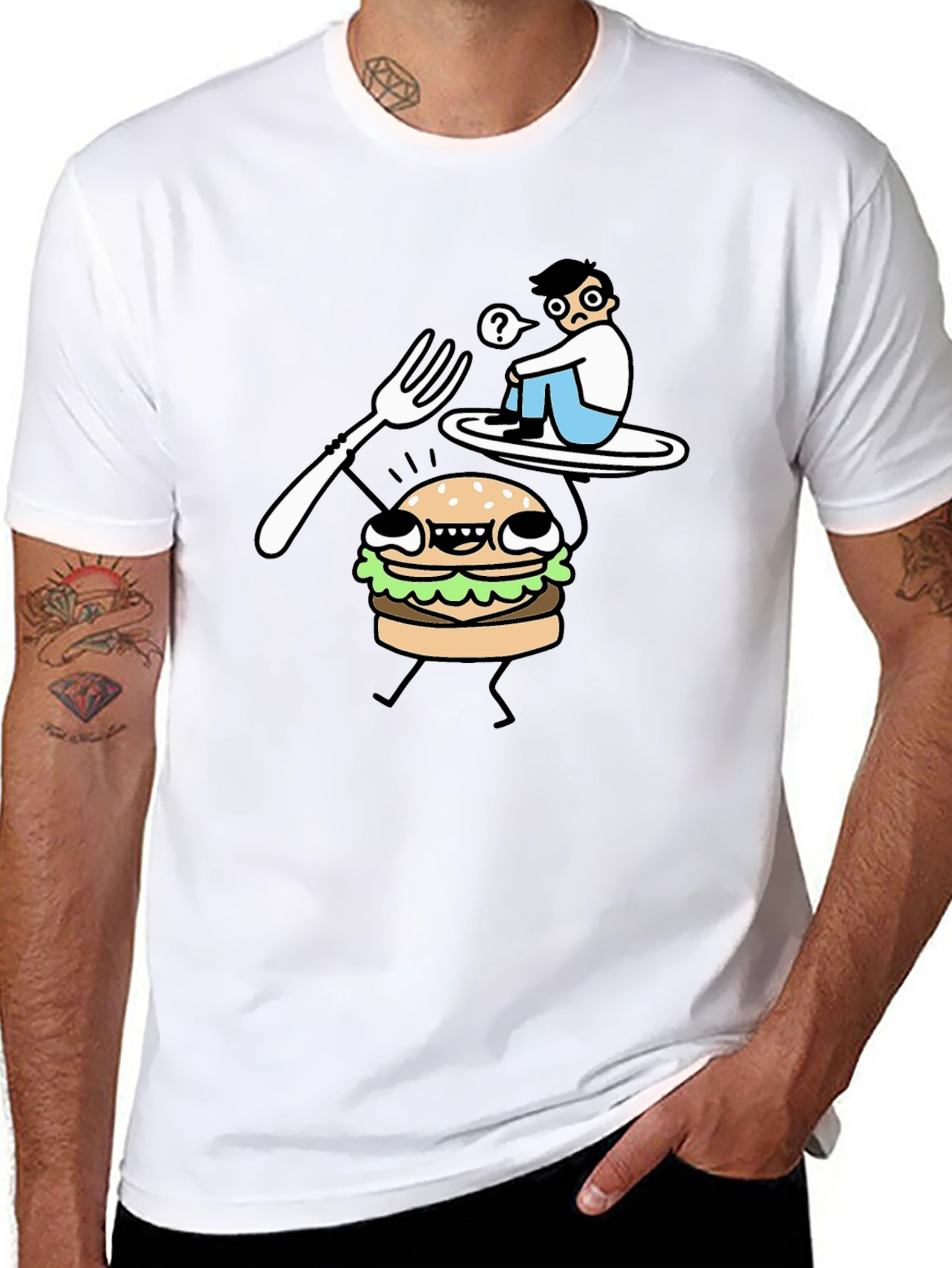 Funny Cartoon Burger T-Shirt - Black Cotton Tee