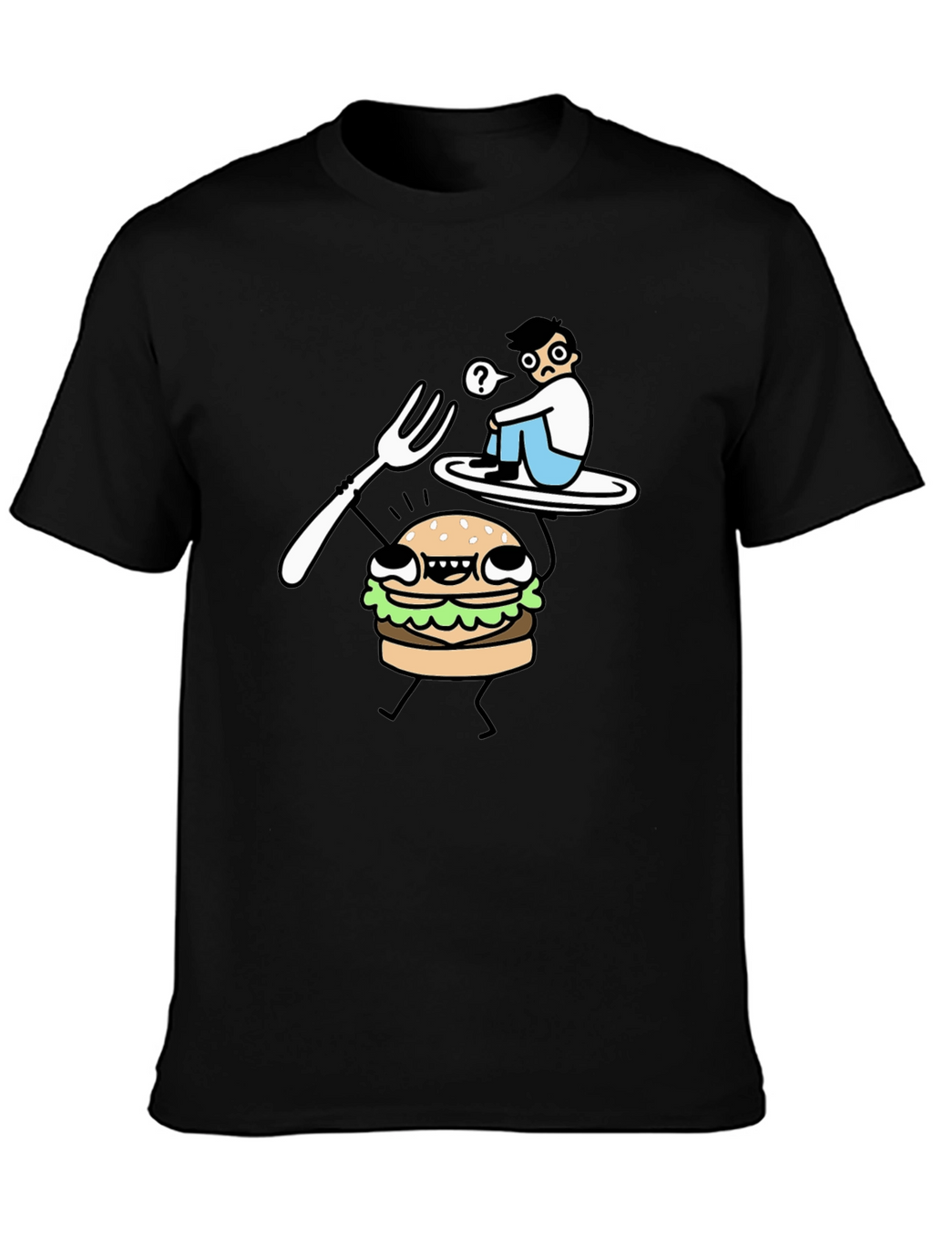 Funny Cartoon Burger T-Shirt - Black Cotton Tee