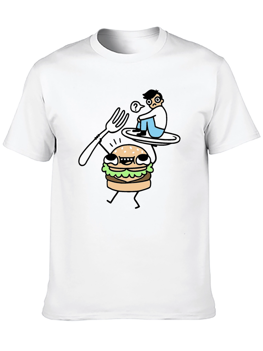 Funny Cartoon Burger T-Shirt - Black Cotton Tee