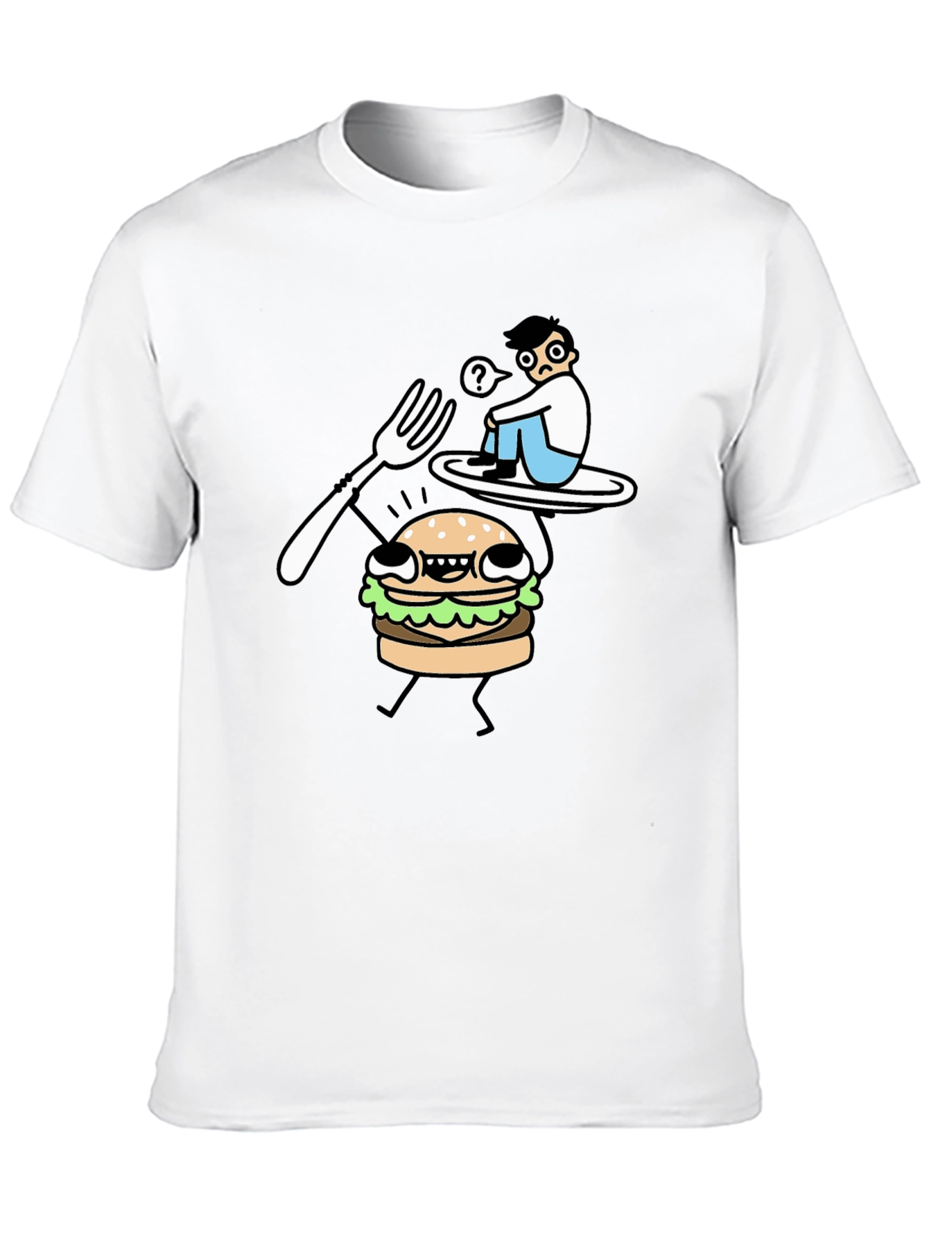Funny Cartoon Burger T-Shirt - Black Cotton Tee