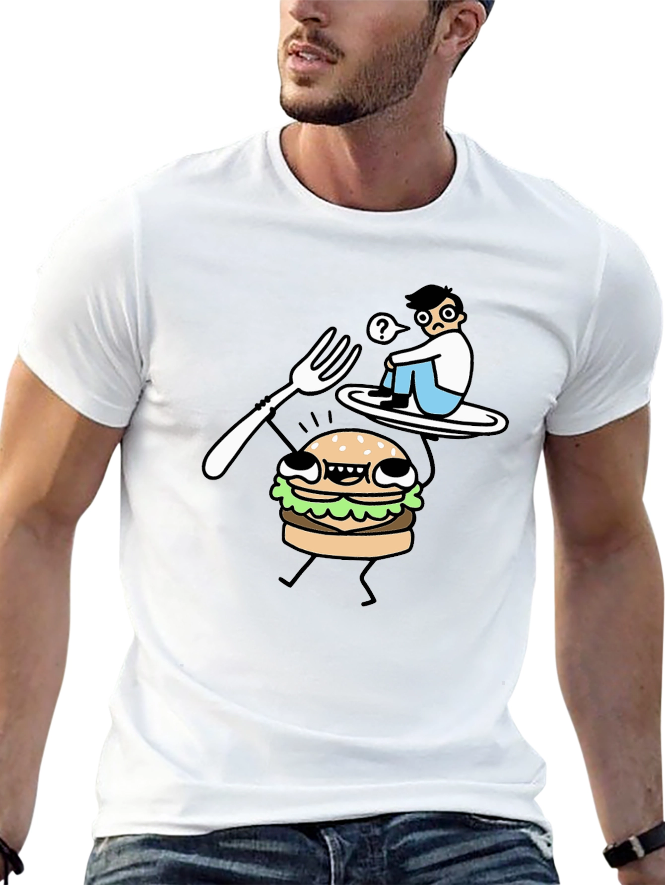 Funny Cartoon Burger T-Shirt - Black Cotton Tee