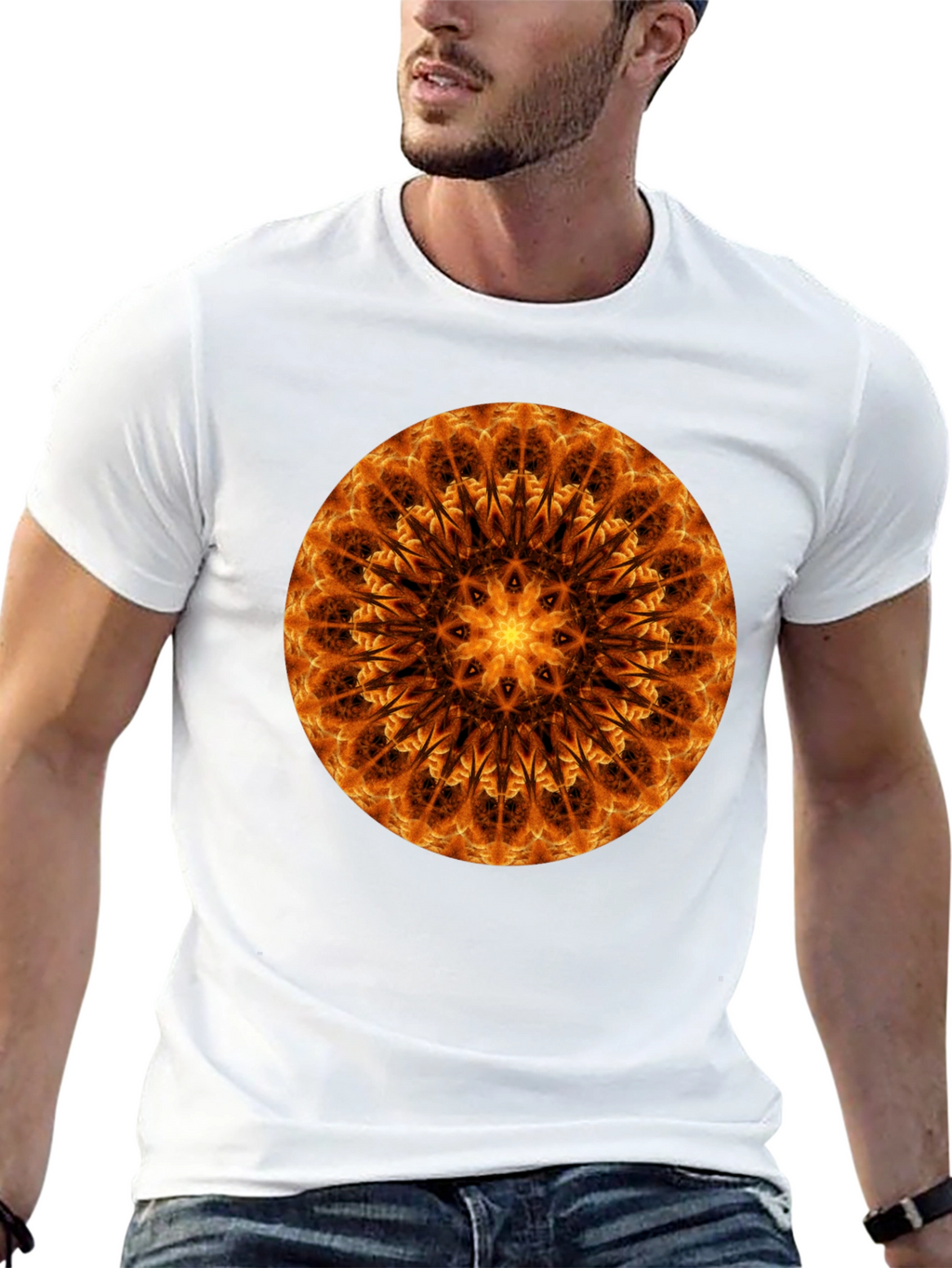 Fiery Mandala Graphic Tee - Unique Spiritual Design