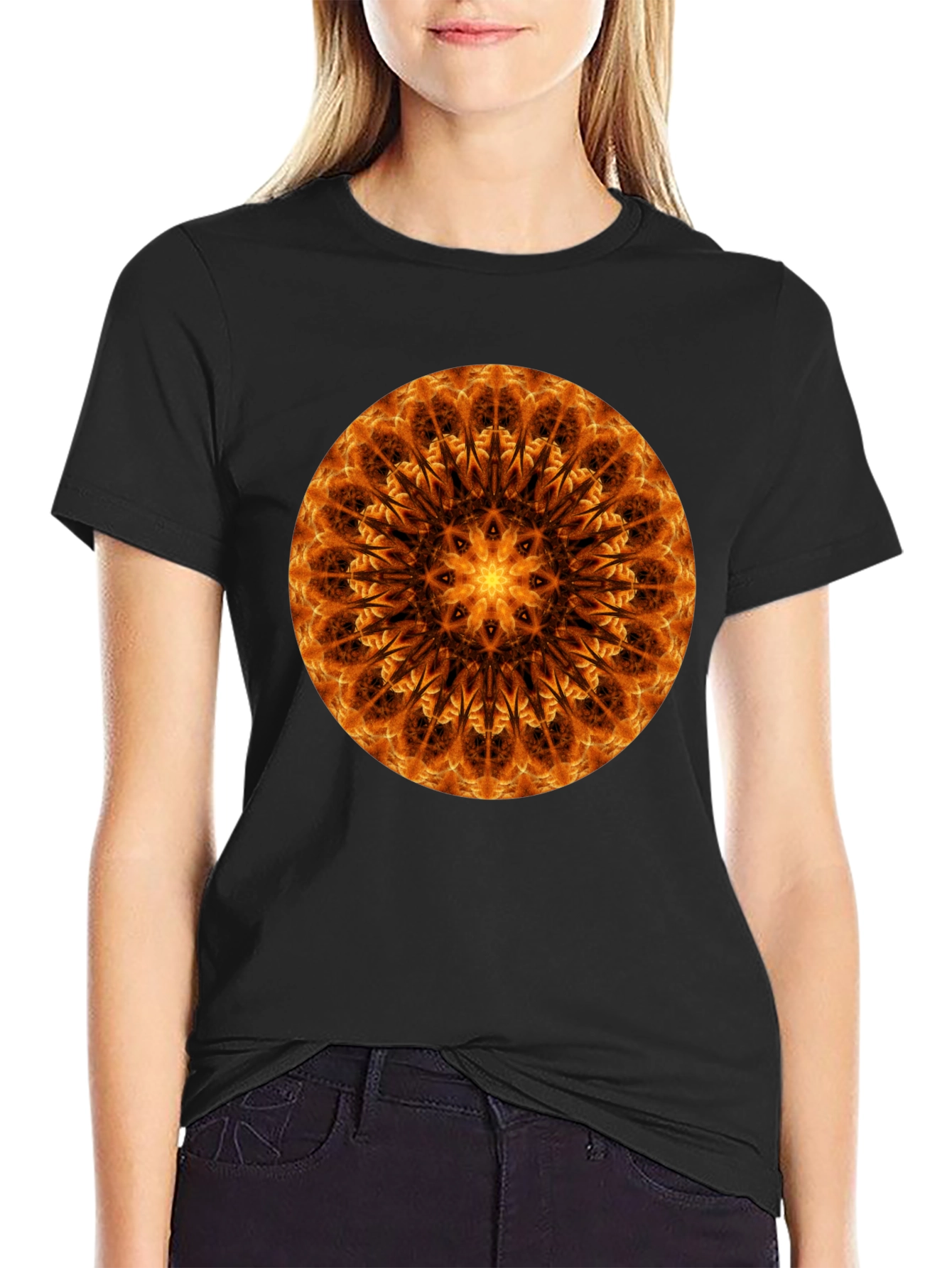 Fiery Mandala Graphic Tee - Unique Spiritual Design