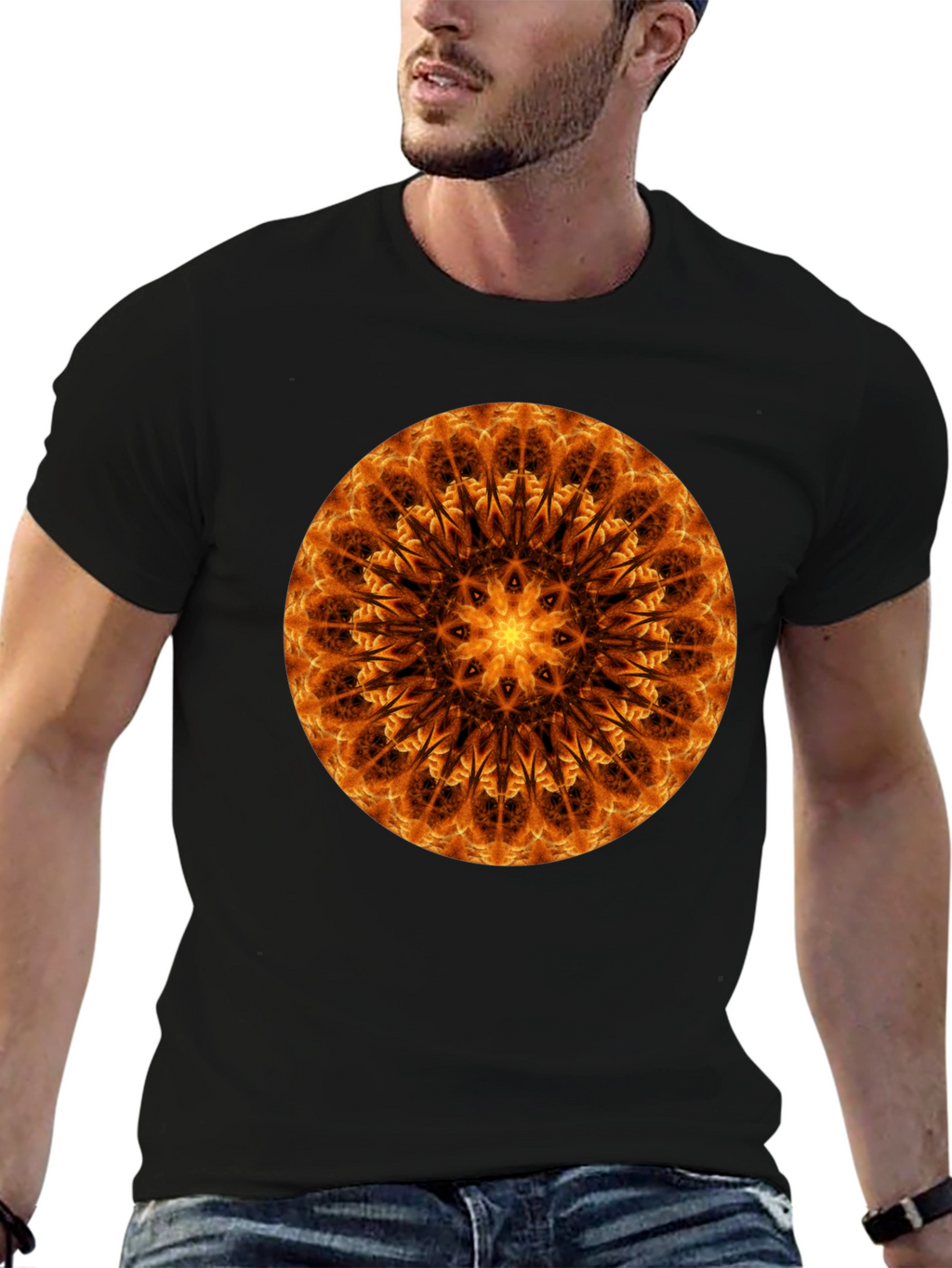 Fiery Mandala Graphic Tee - Unique Spiritual Design