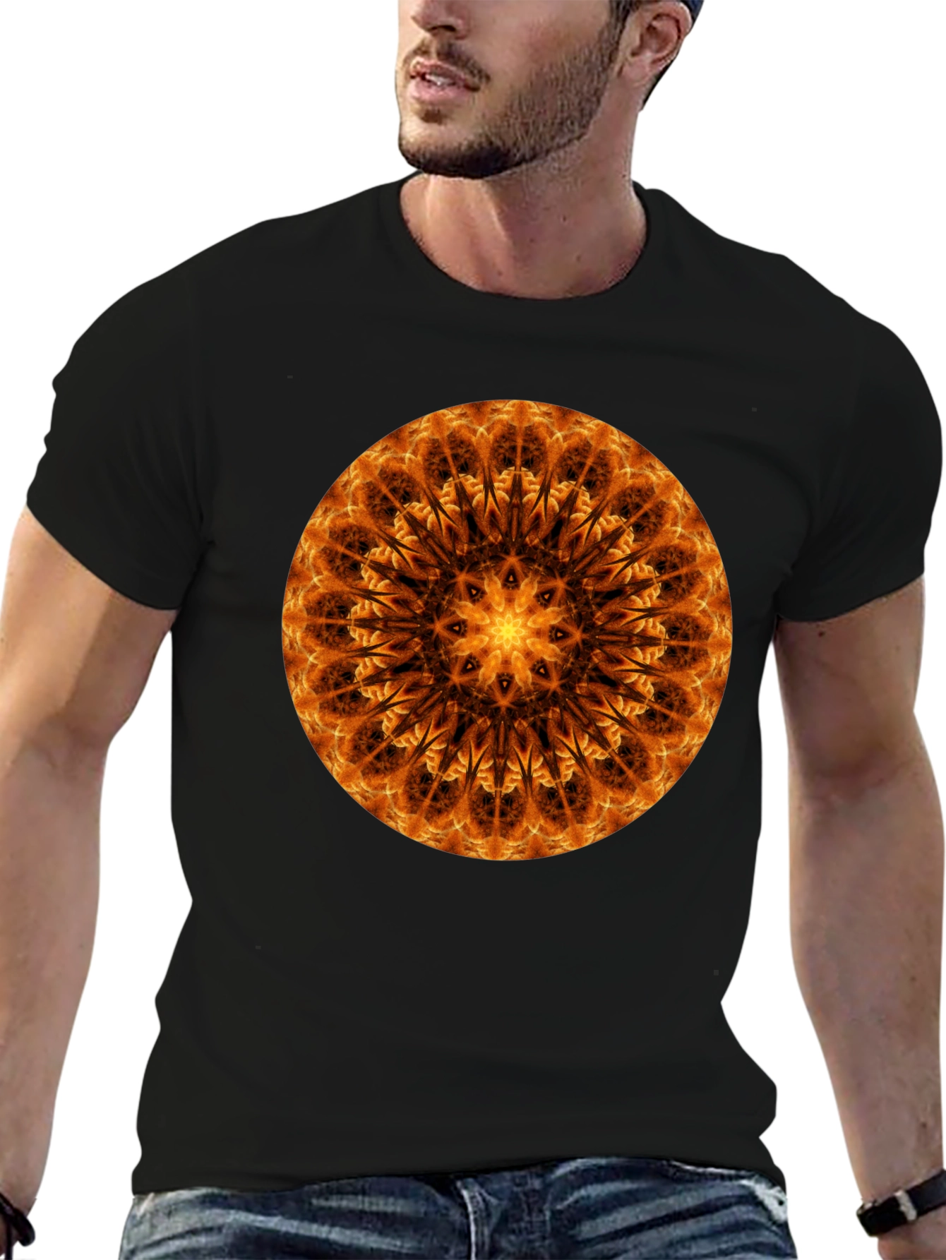 Fiery Mandala Graphic Tee - Unique Spiritual Design