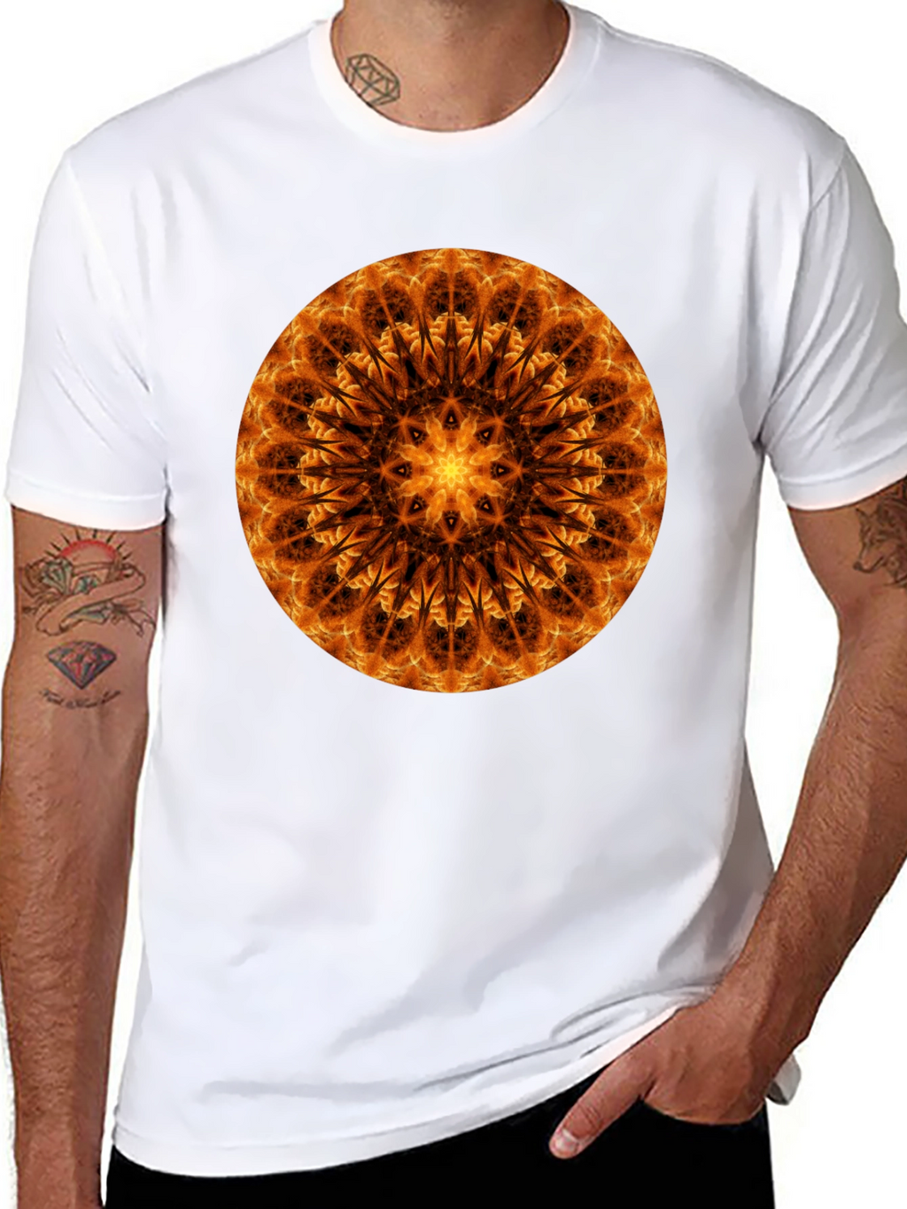 Fiery Mandala Graphic Tee - Unique Spiritual Design