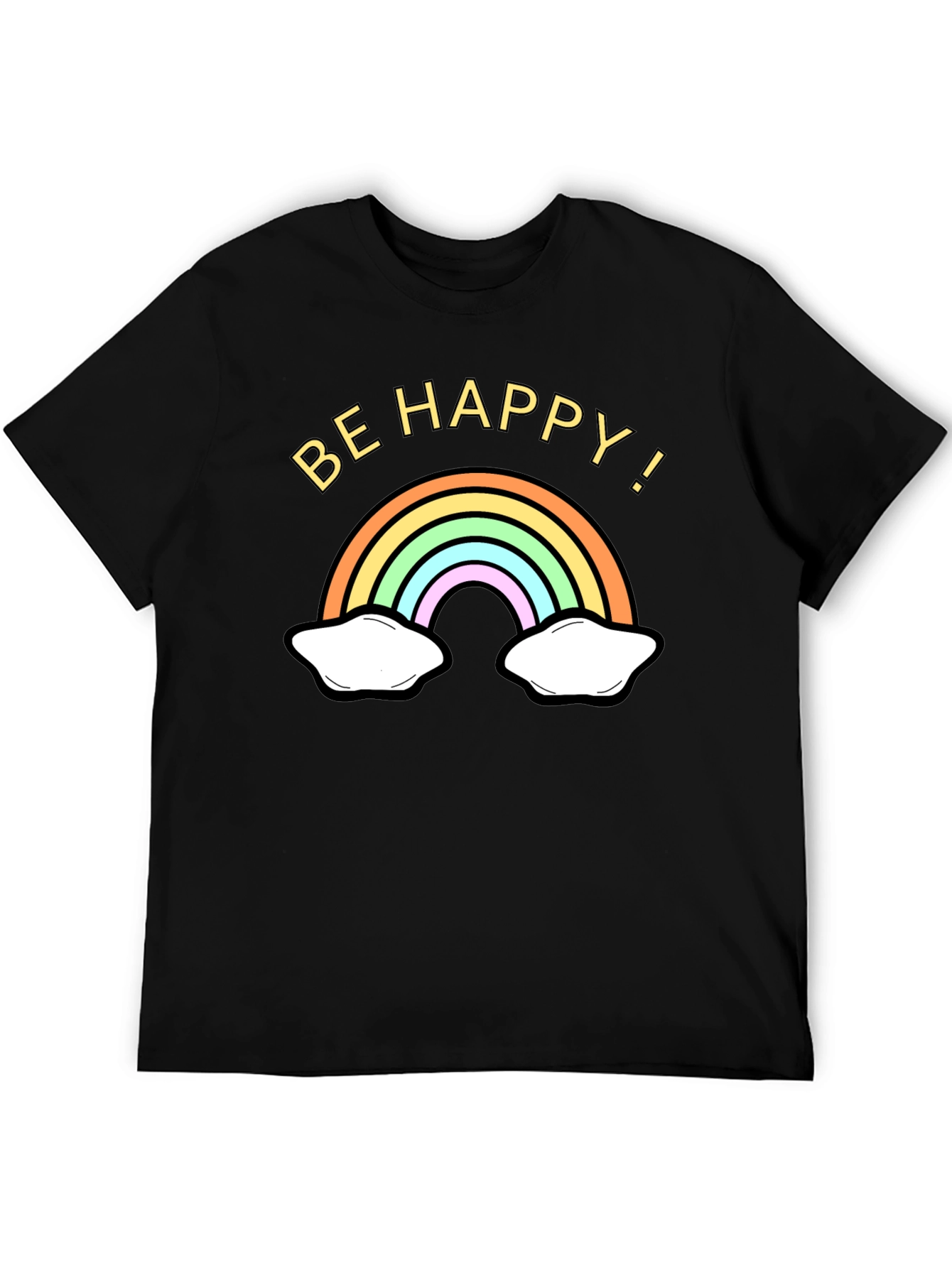 Be Happy Rainbow Graphic Tee - Black