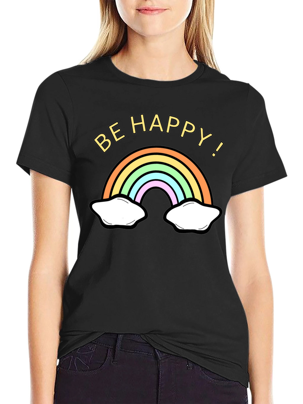 Be Happy Rainbow Graphic Tee - Black