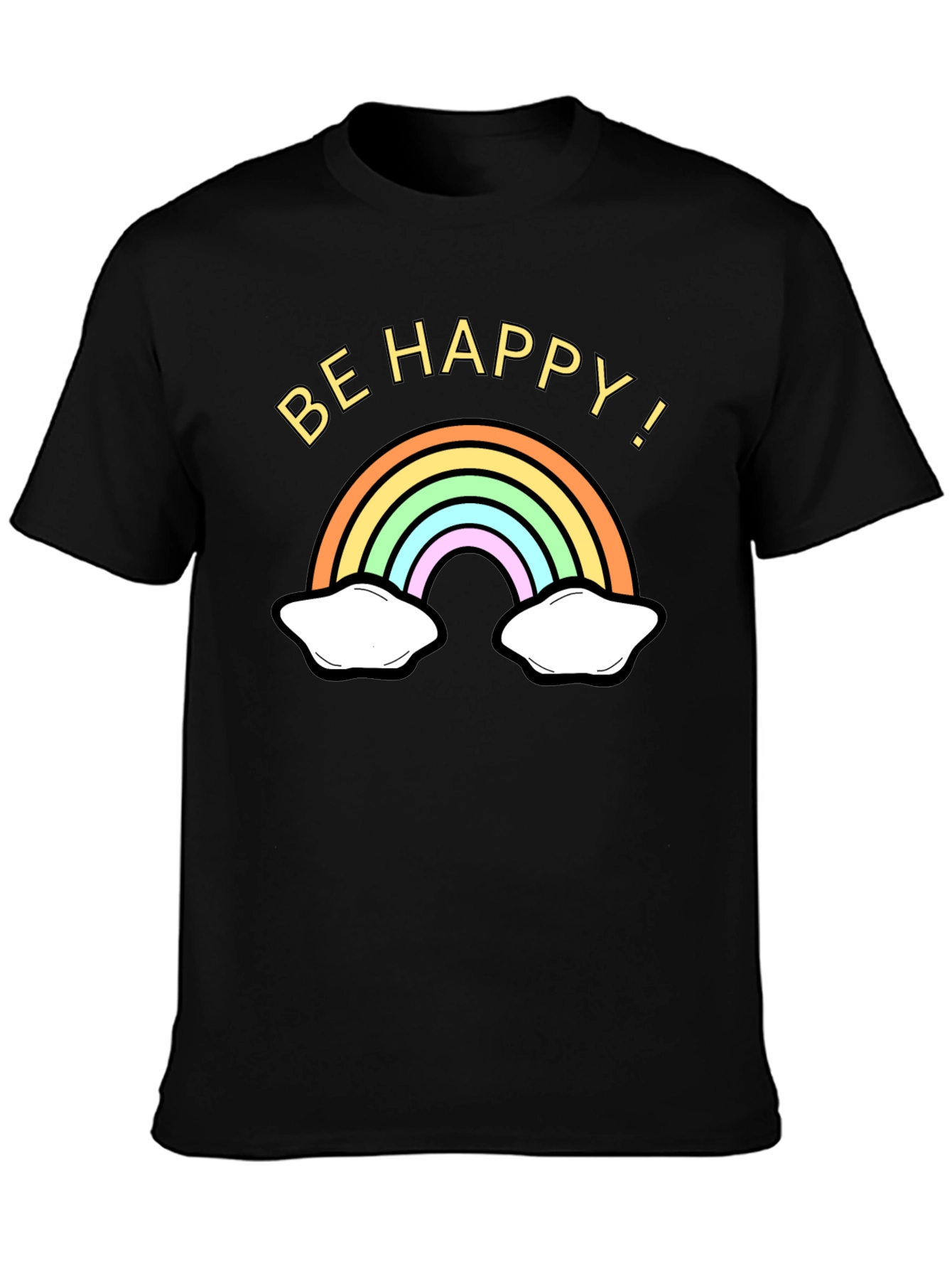 Be Happy Rainbow Graphic Tee - Black