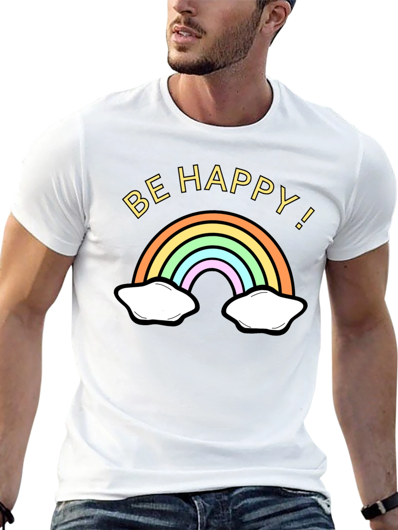 Be Happy Rainbow Graphic Tee - Black