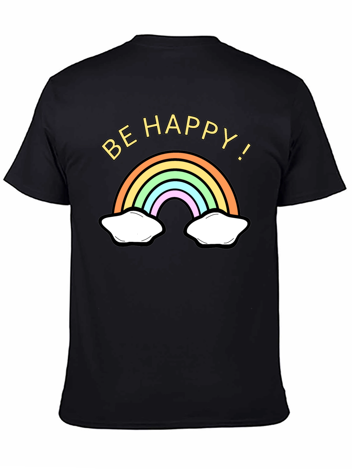 Be Happy Rainbow Graphic Tee - Black