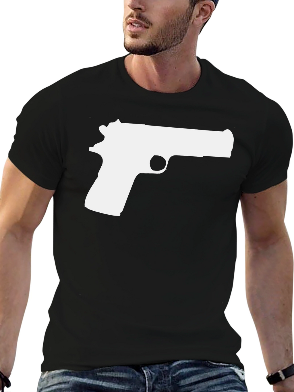 Pistol Graphic Tee - Black Cotton T-Shirt
